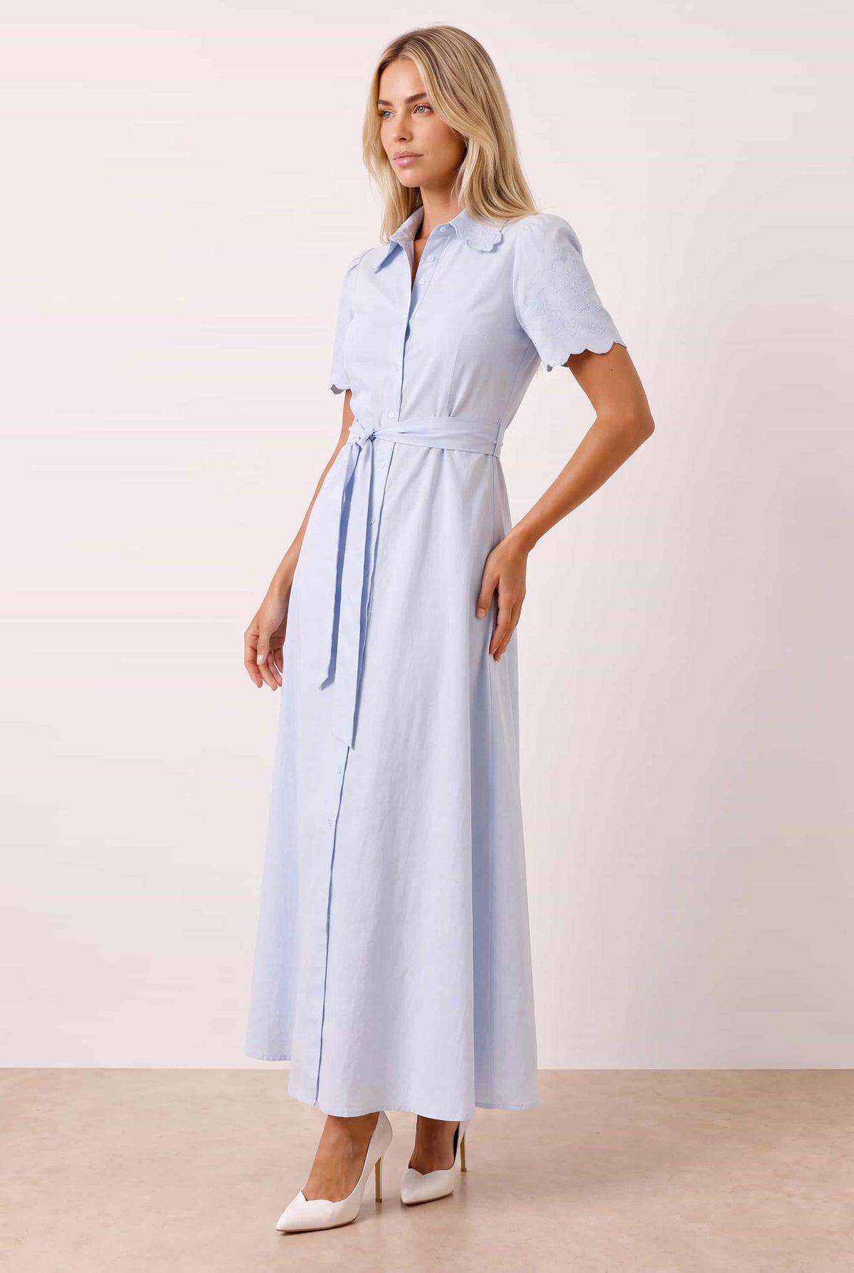 Laser Cut Shirt Dress in blue