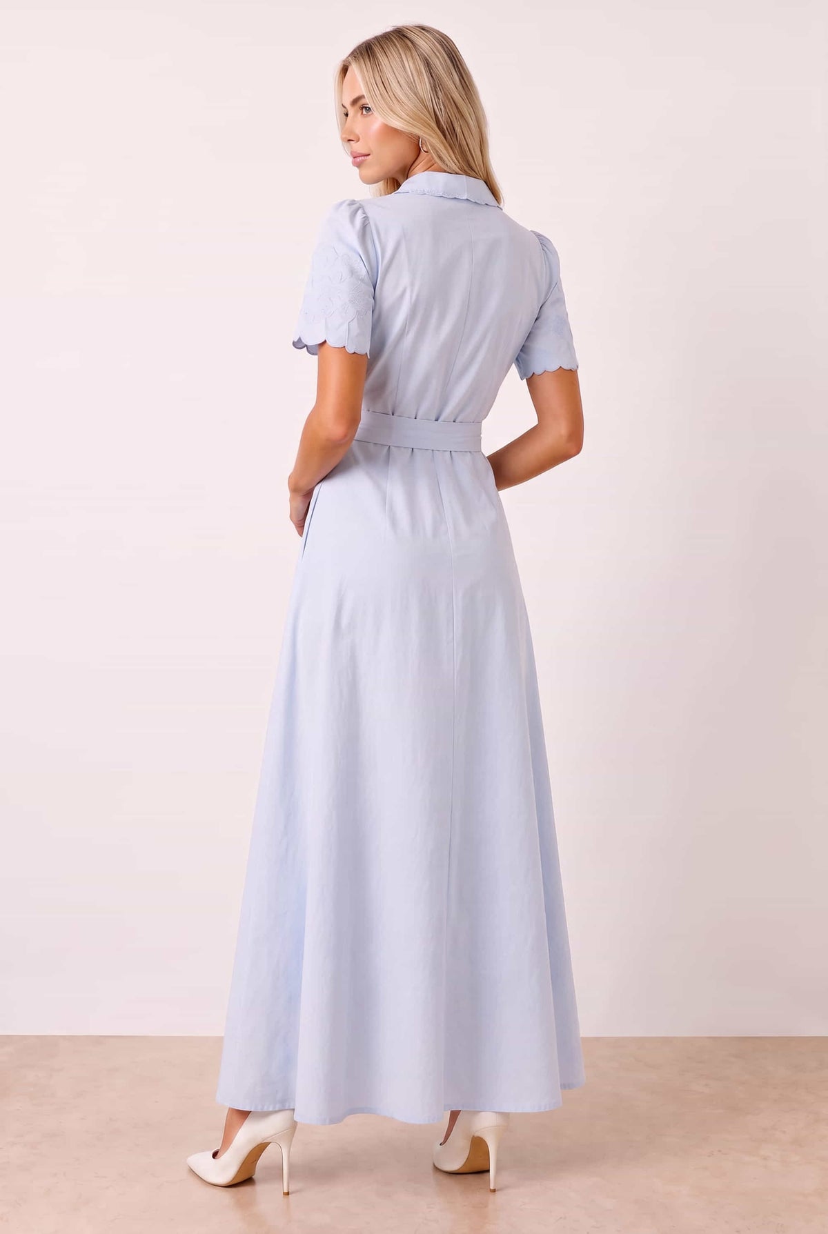 Laser Cut Shirt Dress in blue