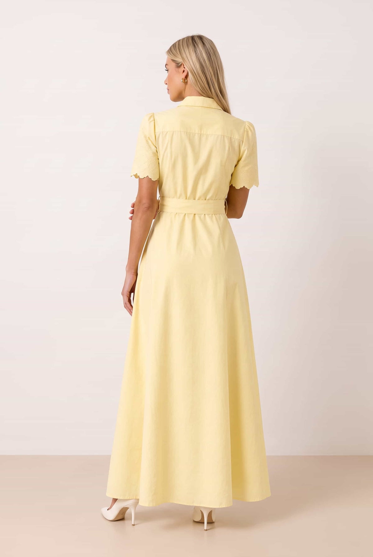 Laser Cut Shirt Dress in yellow