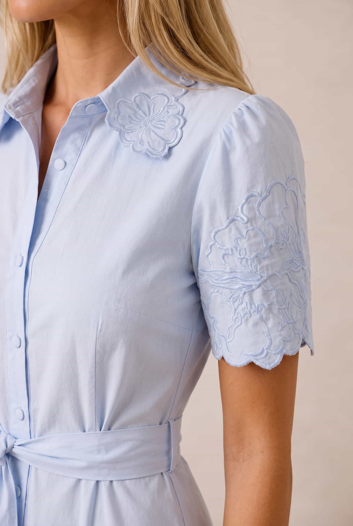 Laser Cut Shirt Dress in blue