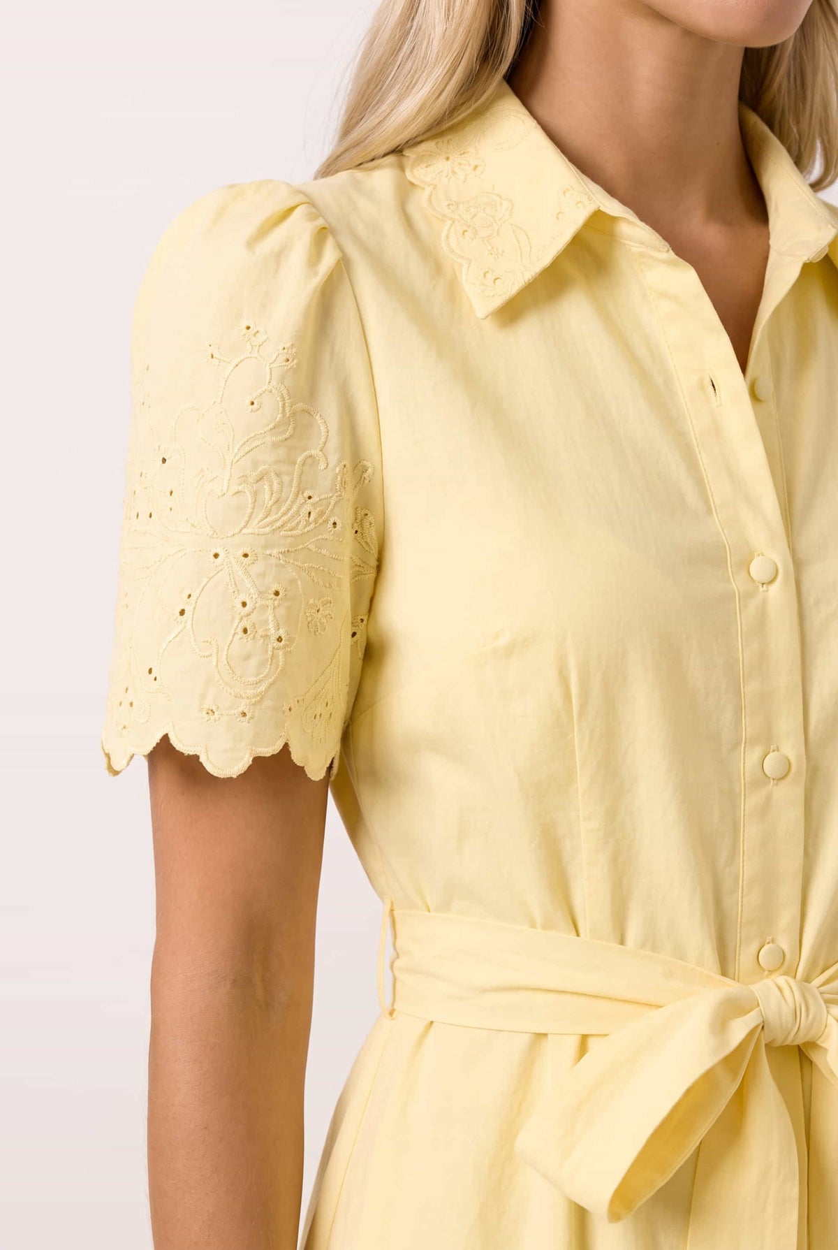 Laser Cut Shirt Dress in yellow