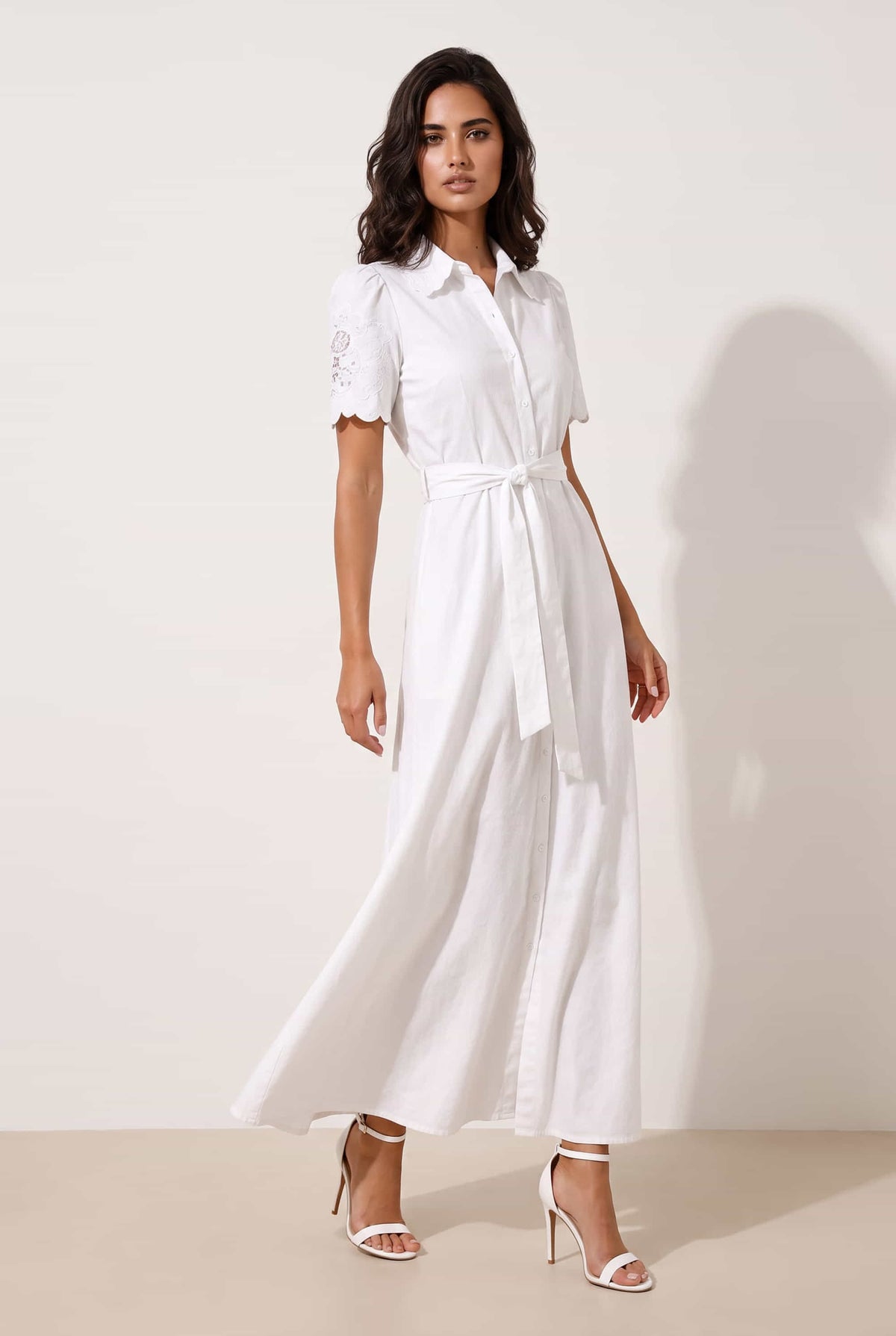 Laser Cut Shirt Dress in white
