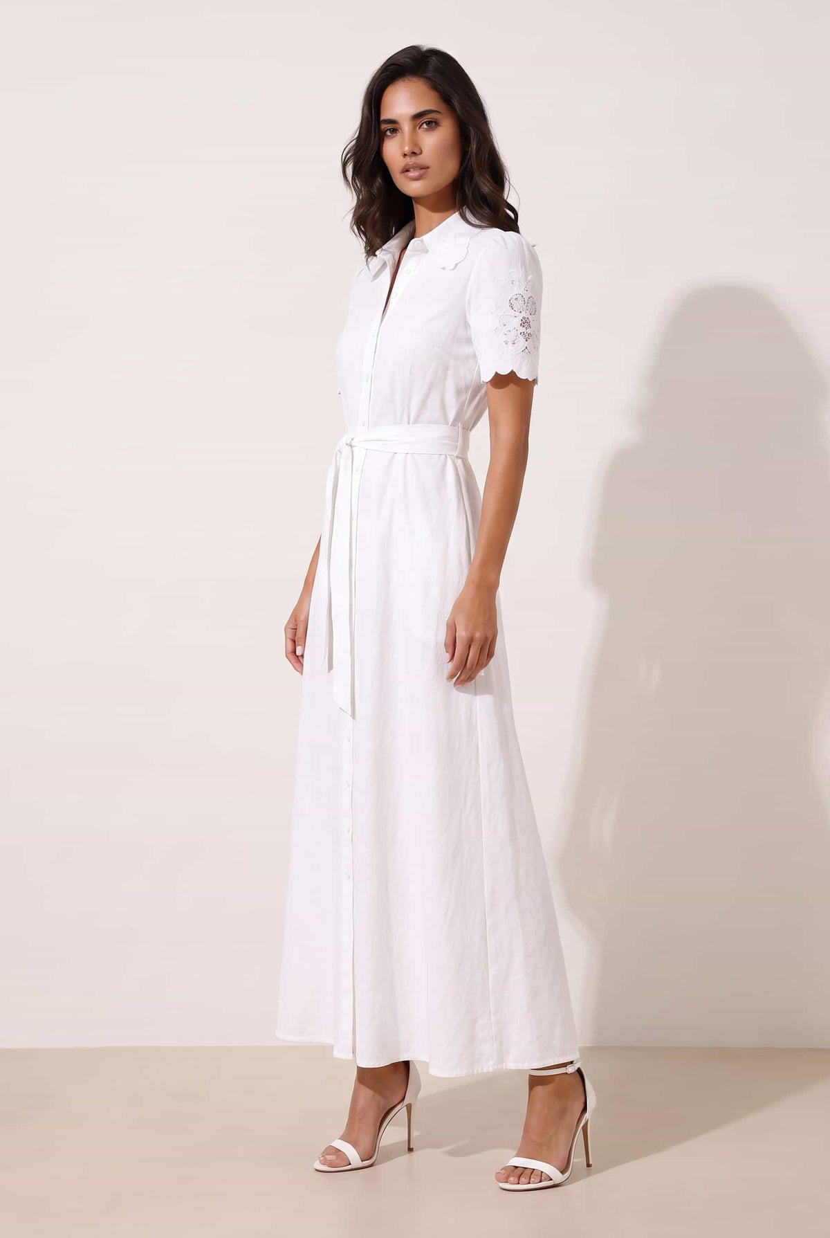 Laser Cut Shirt Dress in white