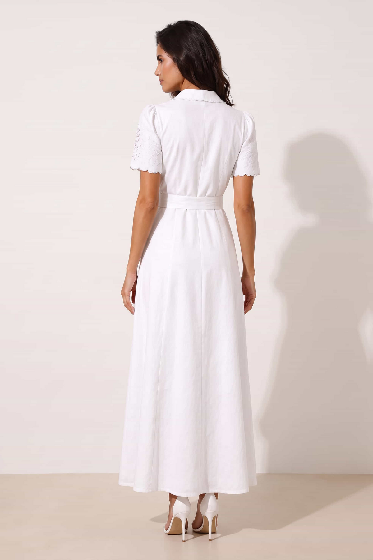 Laser Cut Shirt Dress in white