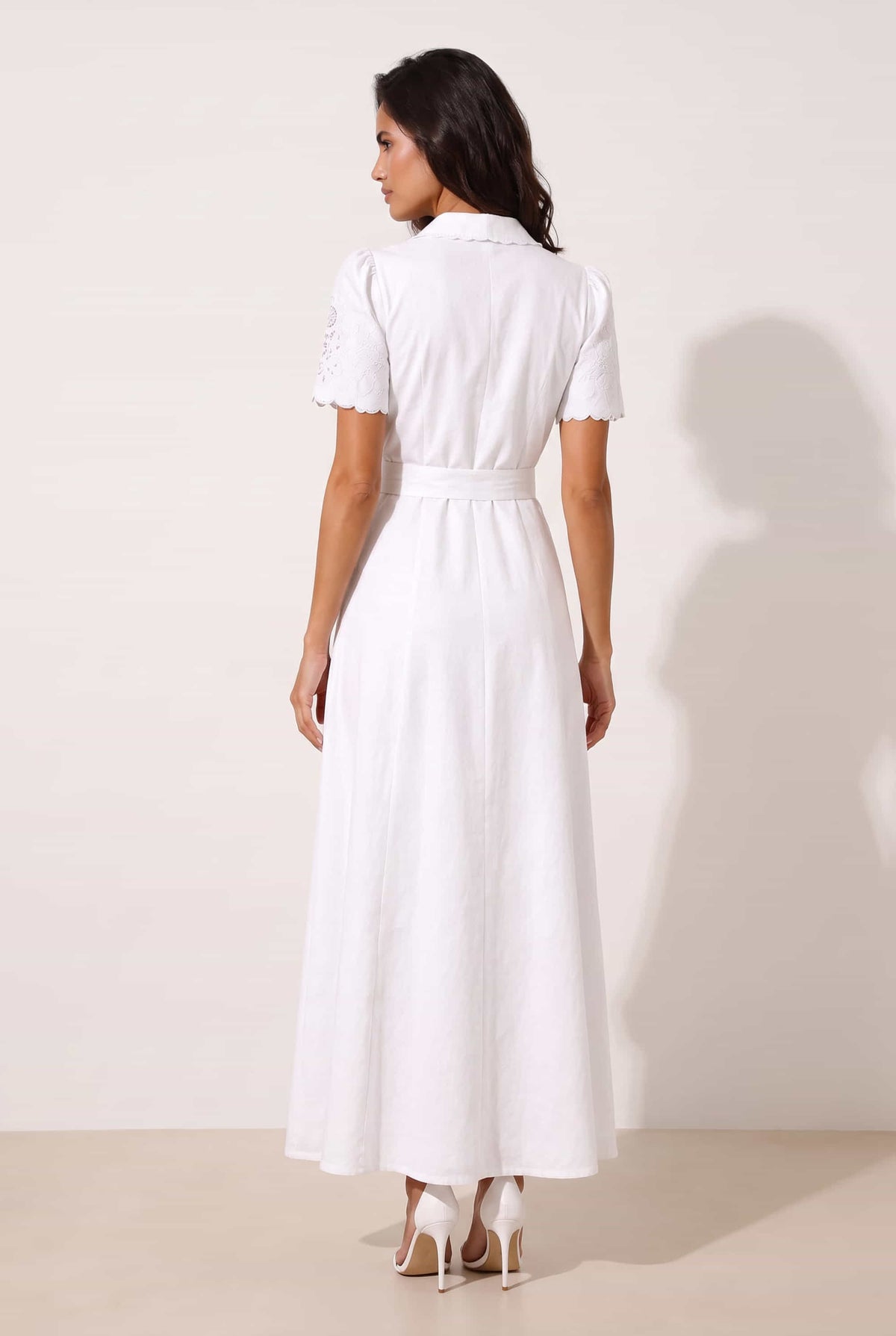 Laser Cut Shirt Dress in white