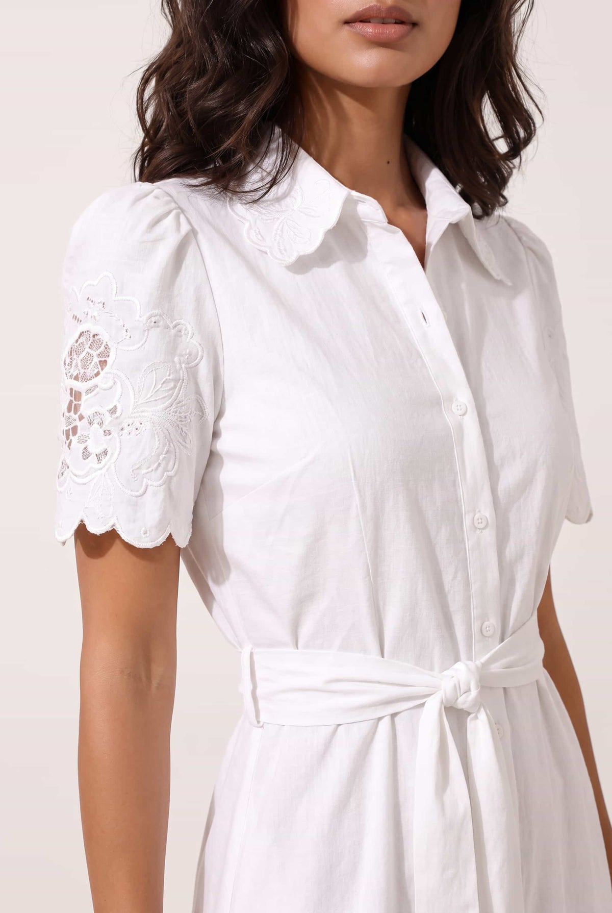 Laser Cut Shirt Dress in white