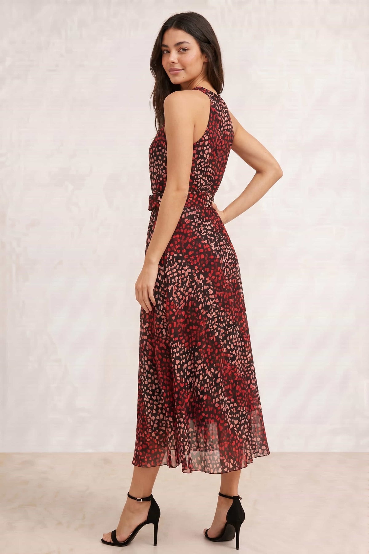 Luisa Belted Pleated Maxi Dress / Multi Black Heart