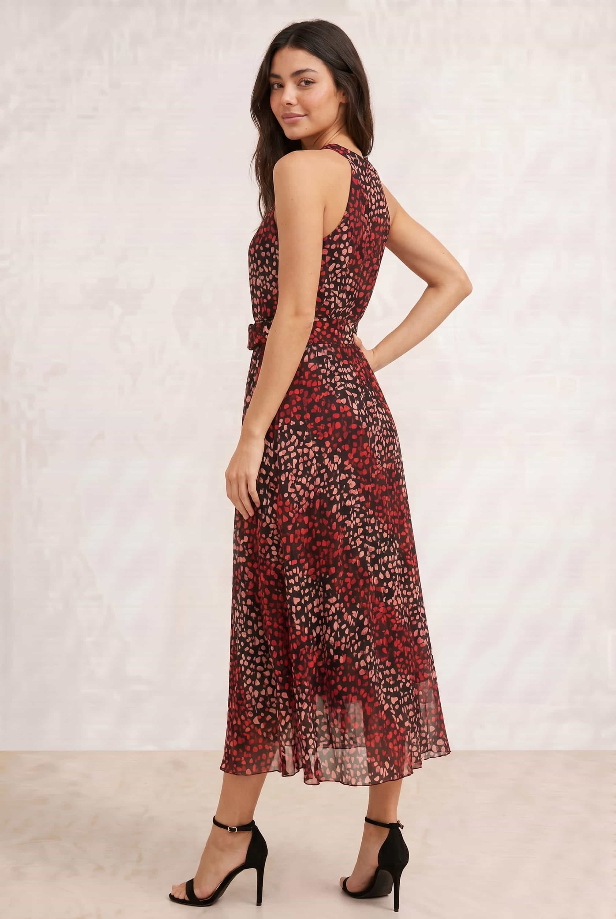 Luisa Belted Pleated Maxi Dress / Multi Black Heart
