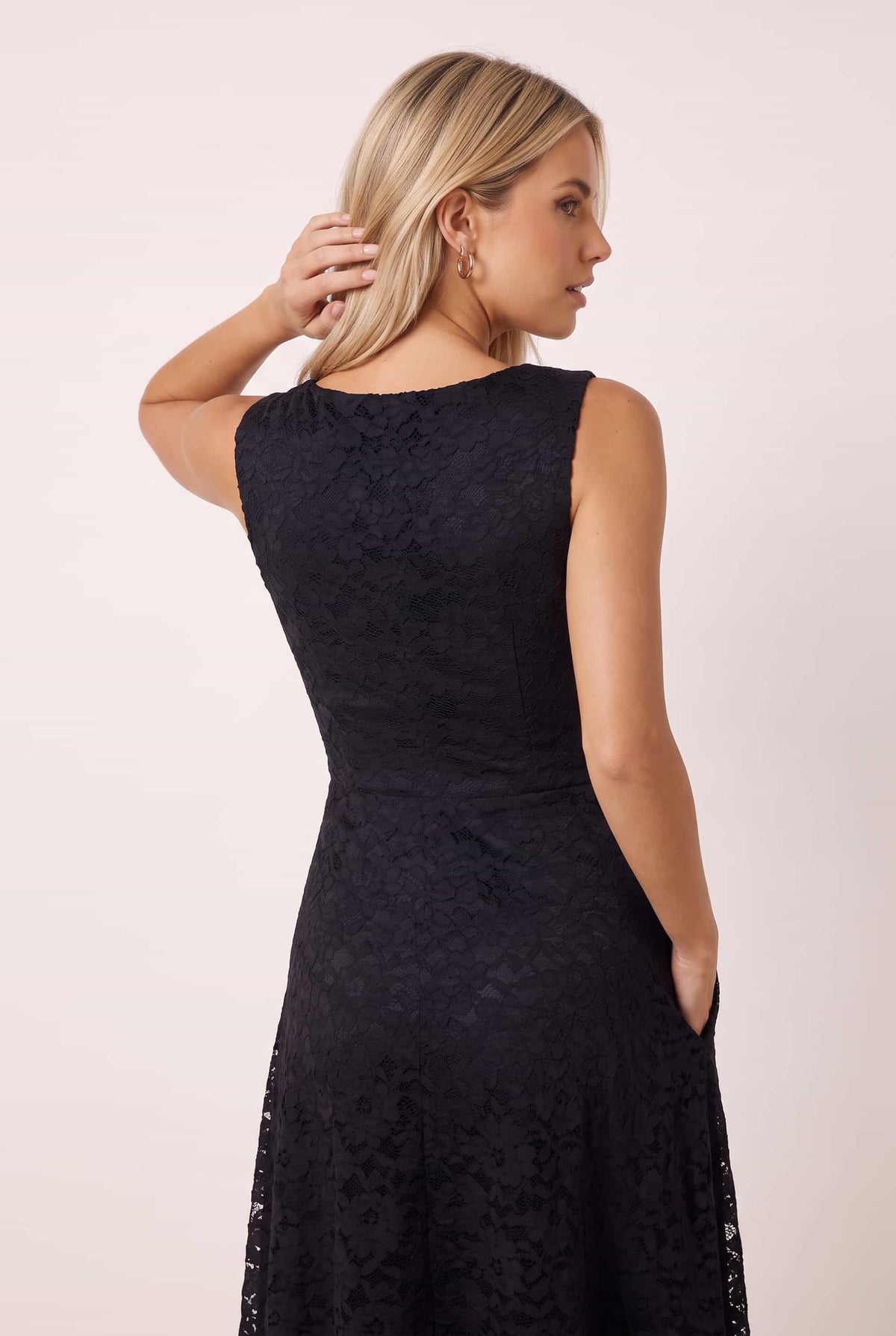 Black Lace Fit and Flare Midi Dress