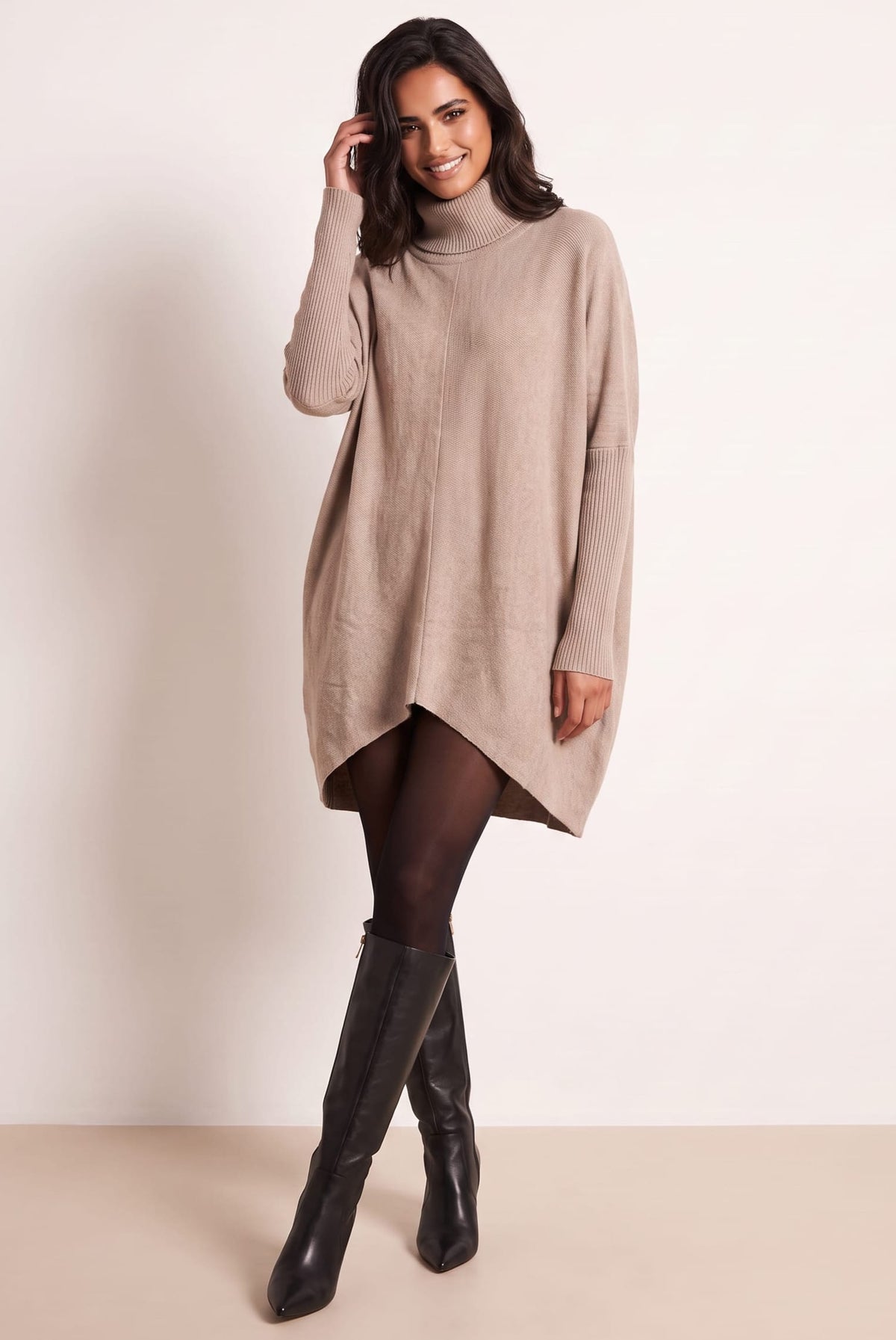 Longer Length Hope Knitted Jumper / Beige