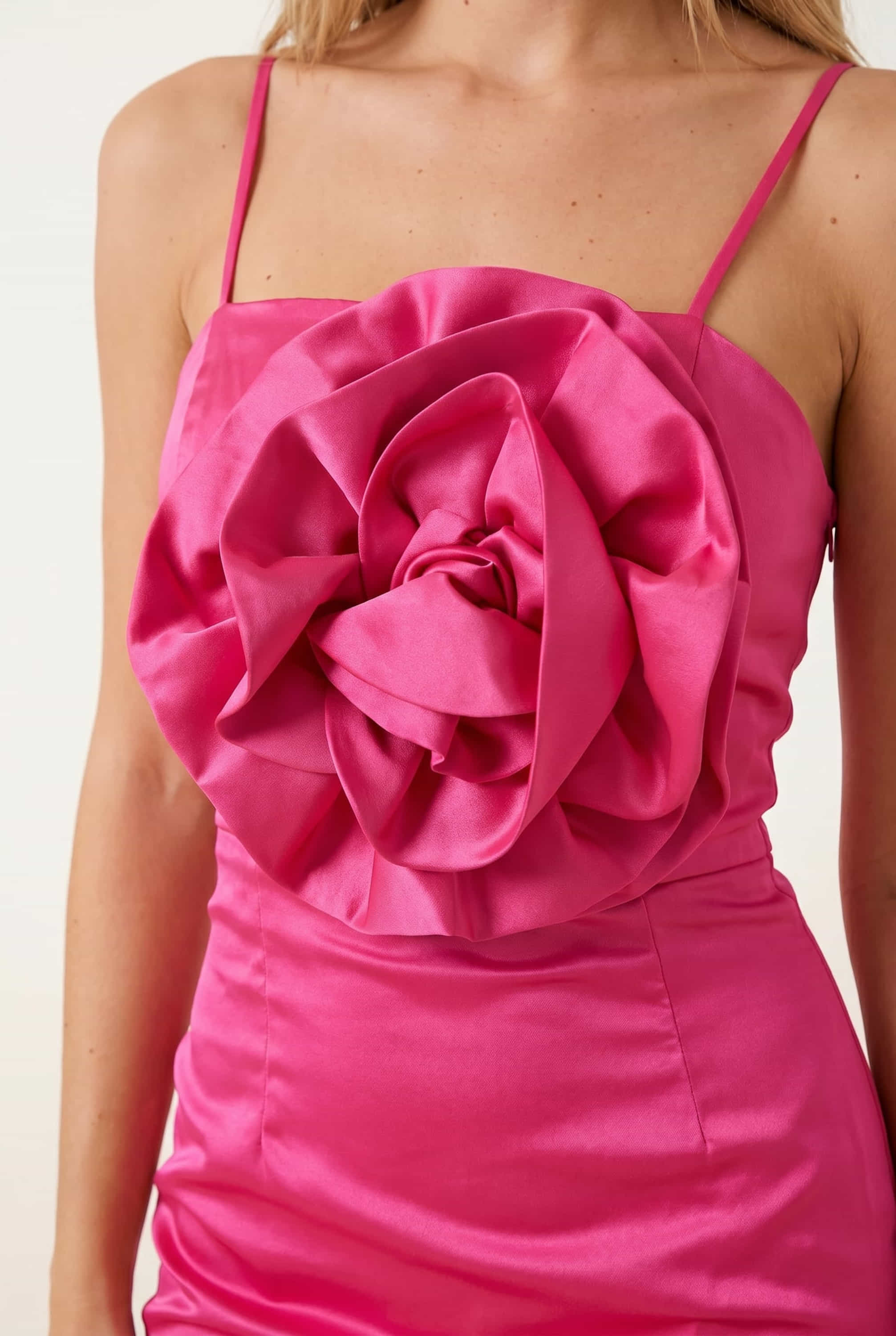 Milana Corsage Detail Satin Mini Dress / Hot Pink