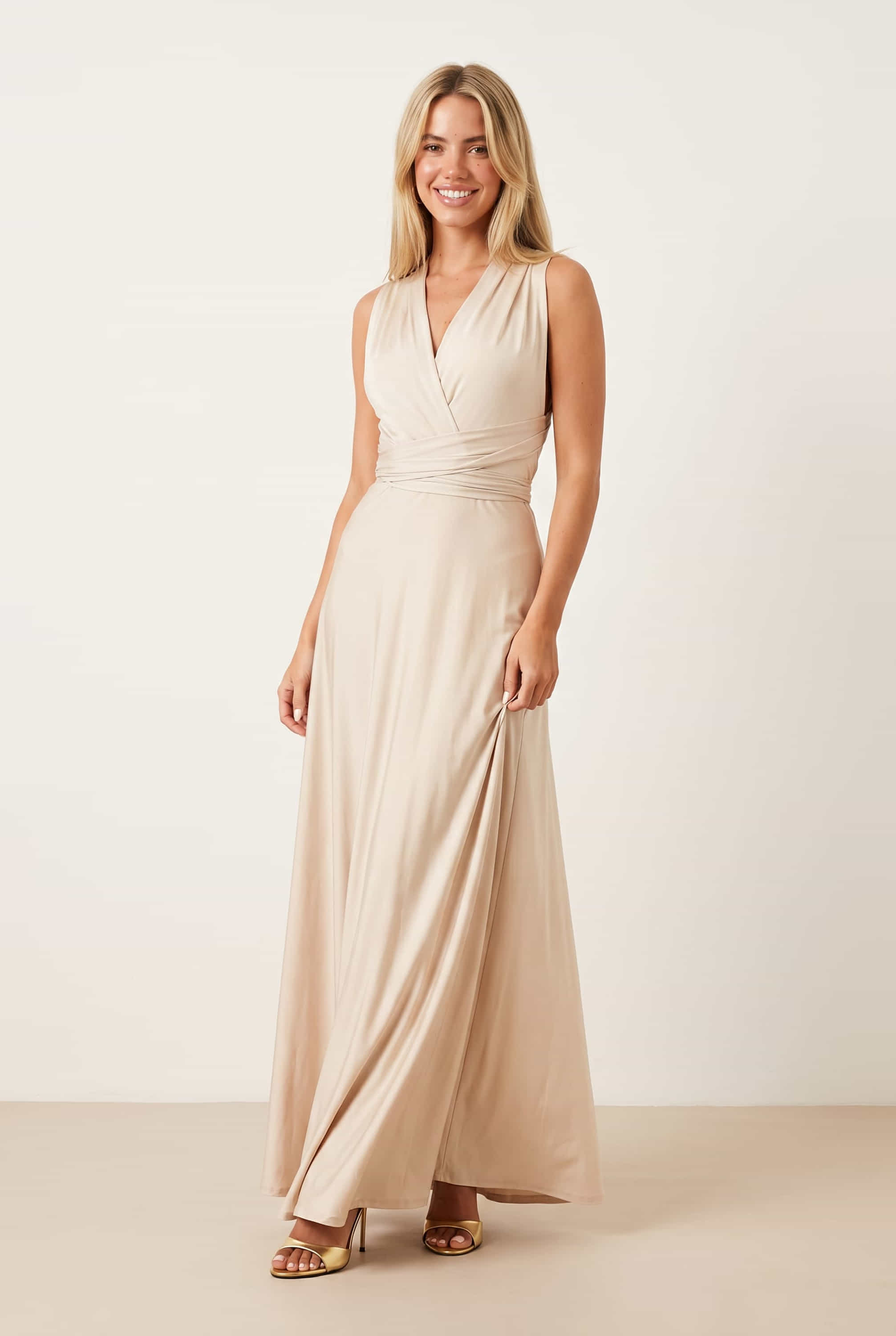 Multi-way Slinky Maxi Dress / Champagne
