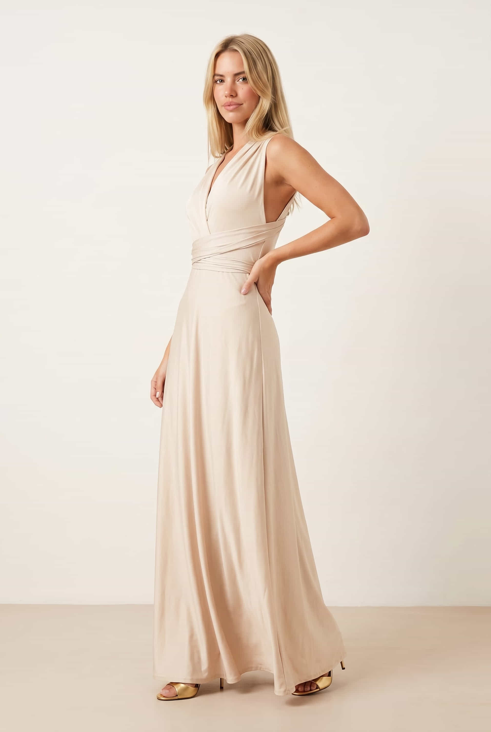 Multi-way Slinky Maxi Dress / Champagne