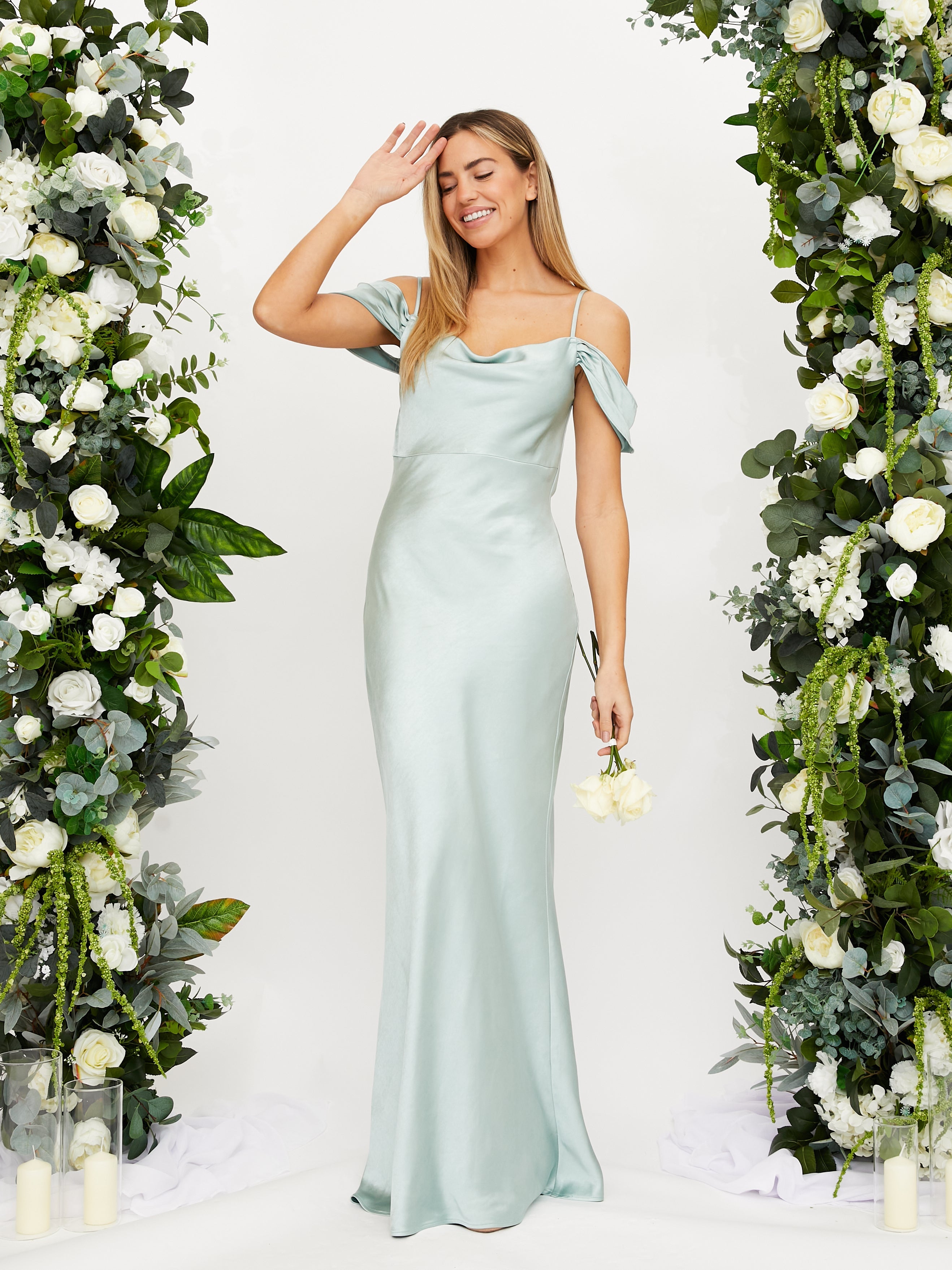 IMPERFECT Cowl Neck Maxi Satin Dress / Sage