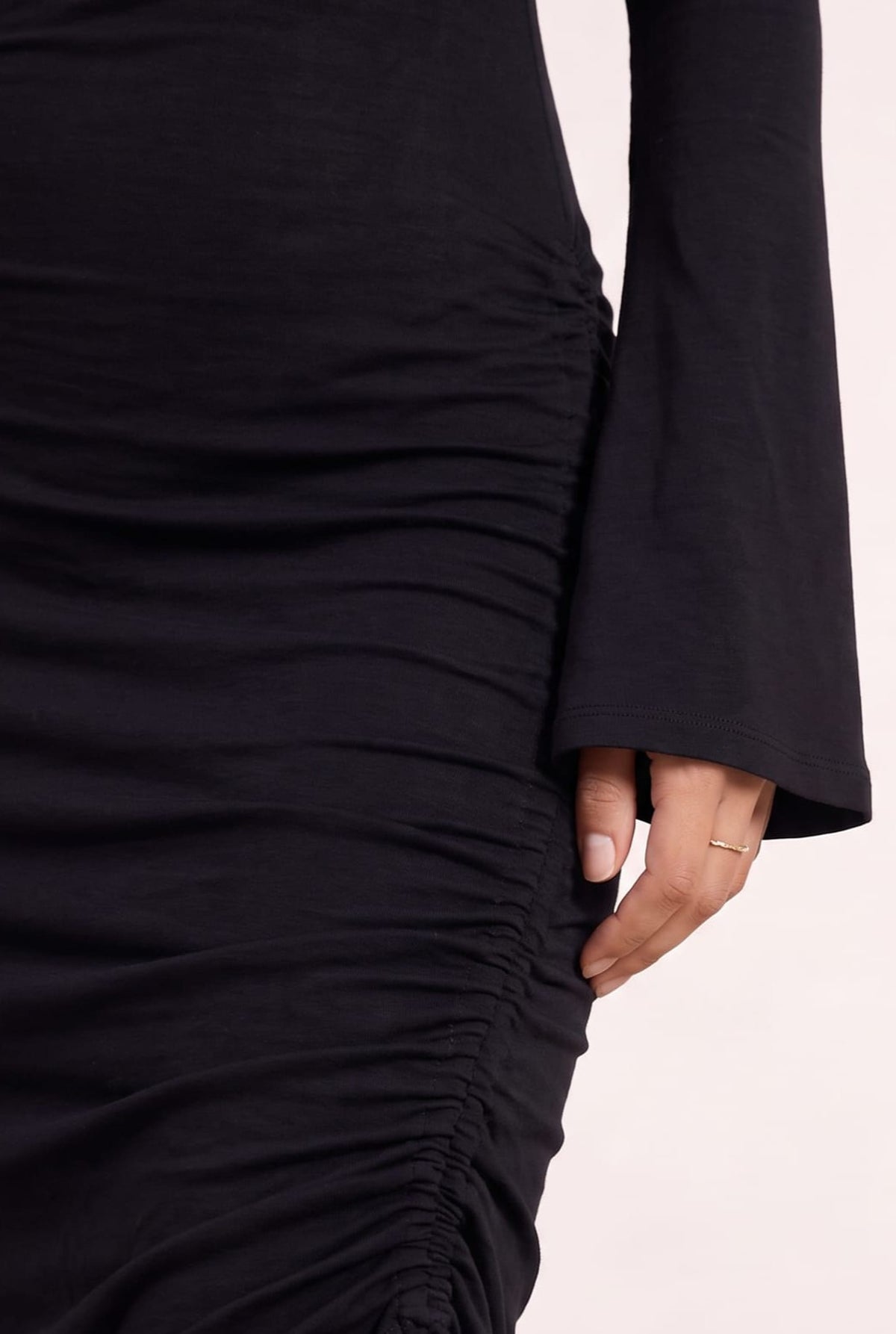 Natalie Knitted Bardot Midi Dress in Black