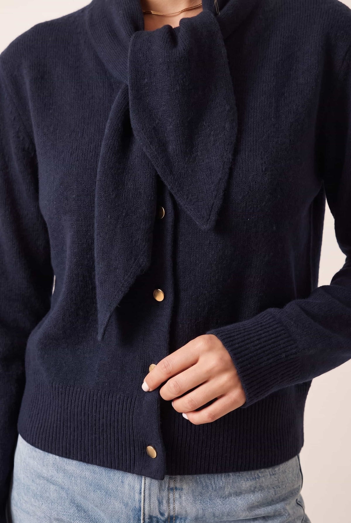 Tie Scarf Cardigan in Navy