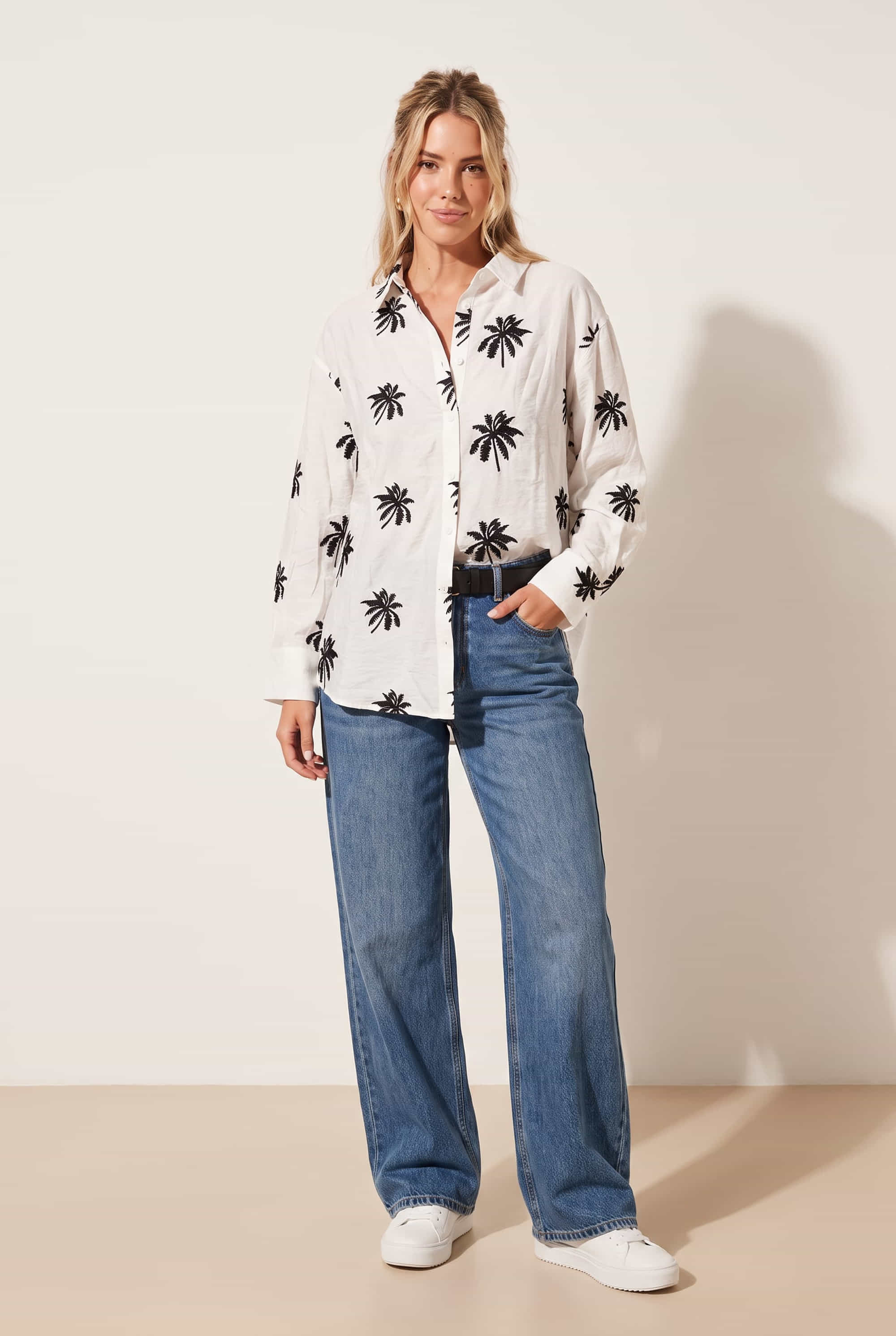 Palm Embroidered Shirt - White