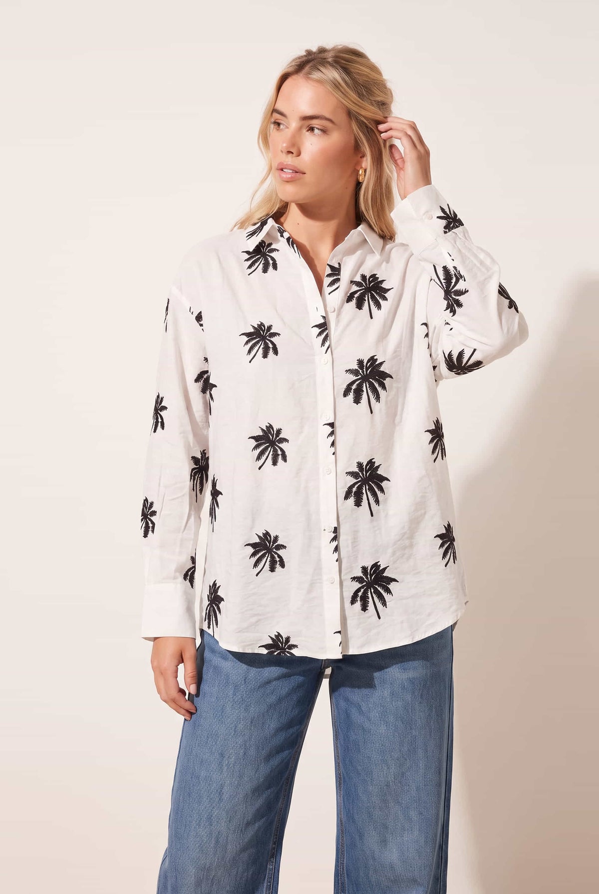 Palm Embroidered Shirt - White