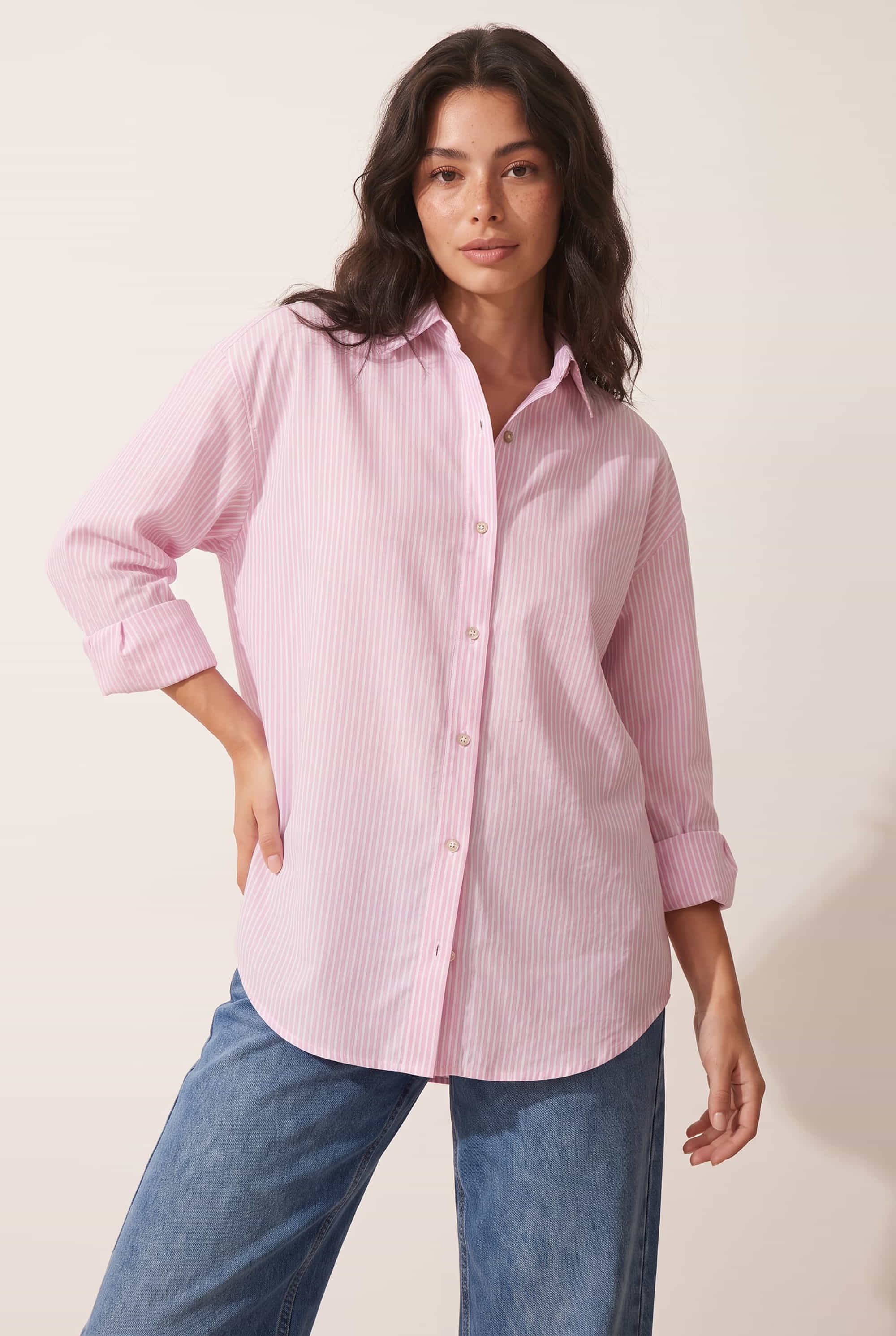 Pink Oversized Pinstripe Shirt