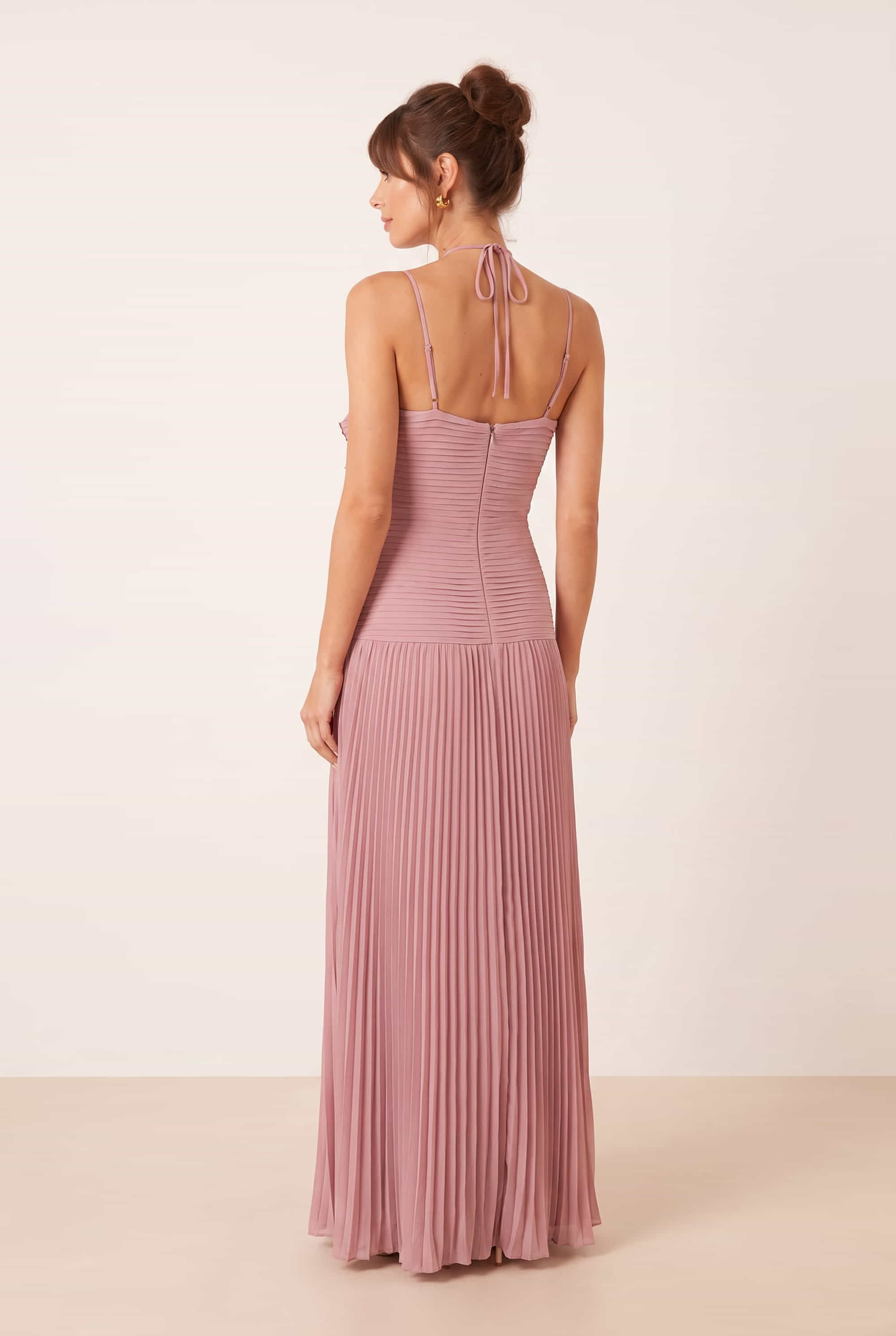 Pleated halter tie dress in Dusky Pink