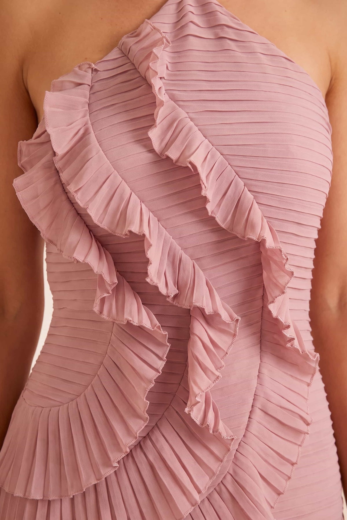 Pleated halter tie dress in Dusky Pink