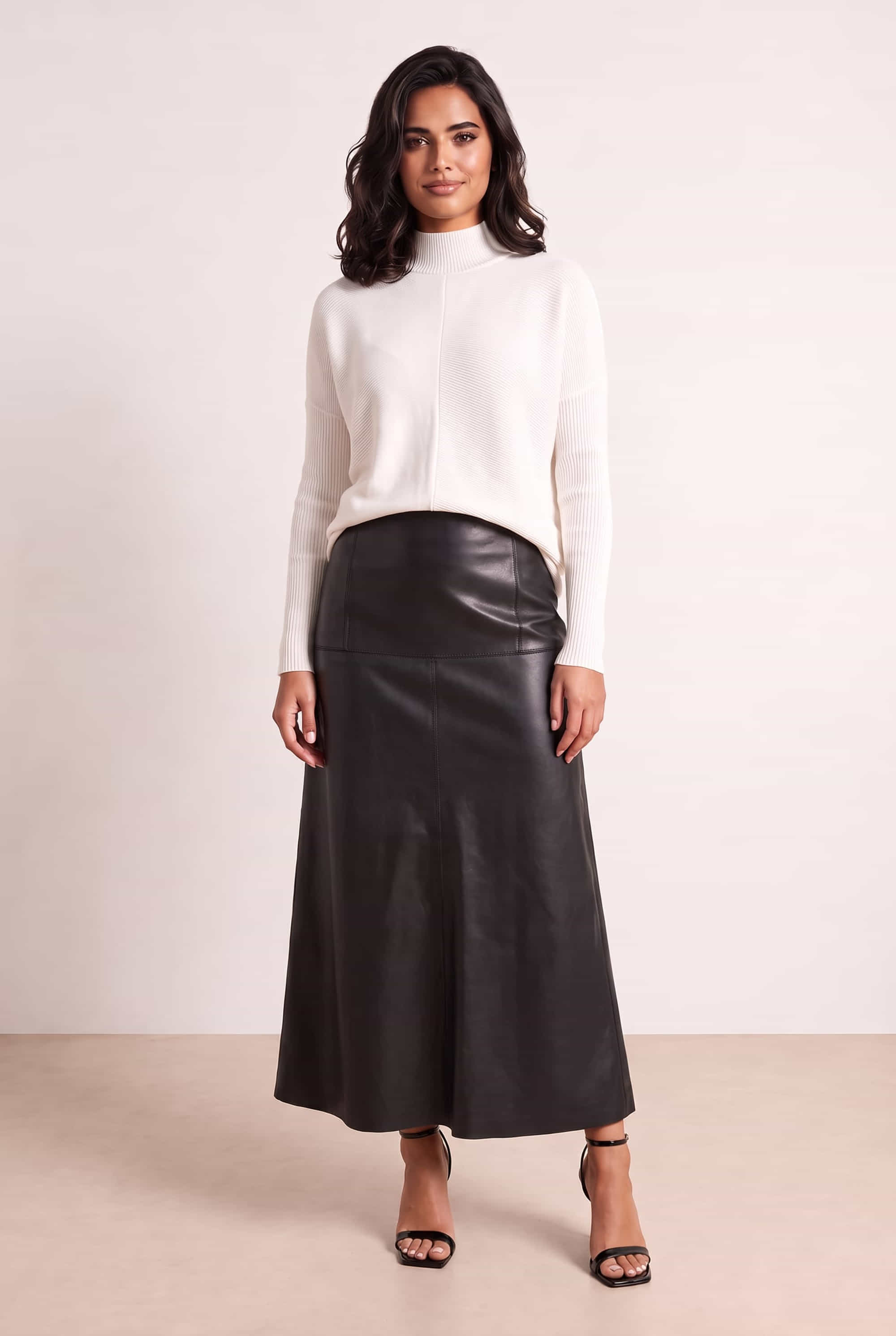 Faux Leather Black Midi Skirt