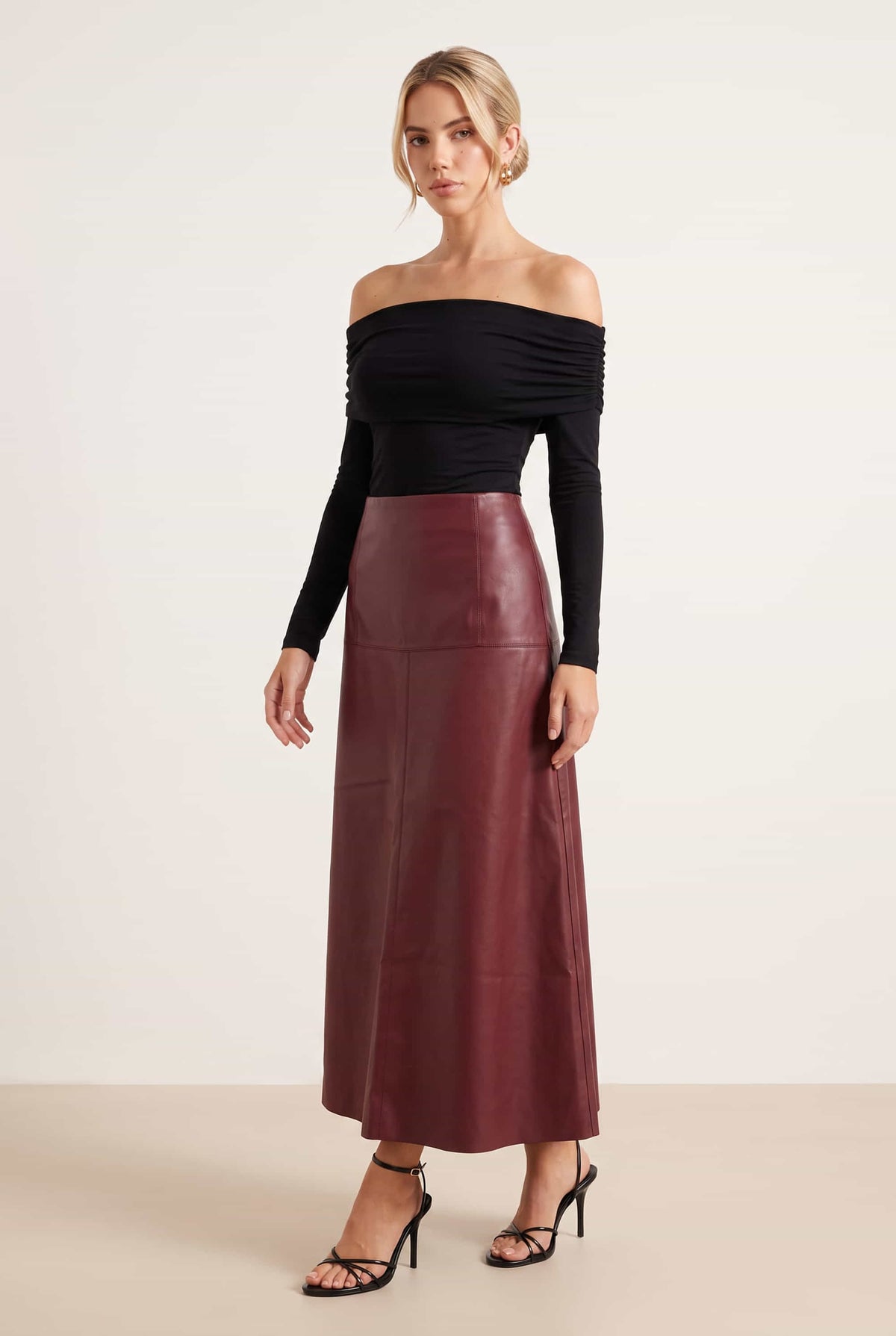 Pu Midi Skirt - Red