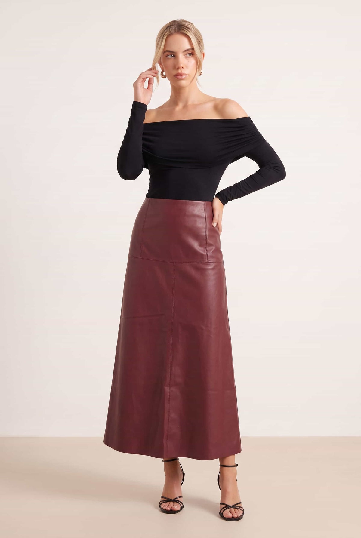 Pu Midi Skirt - Red