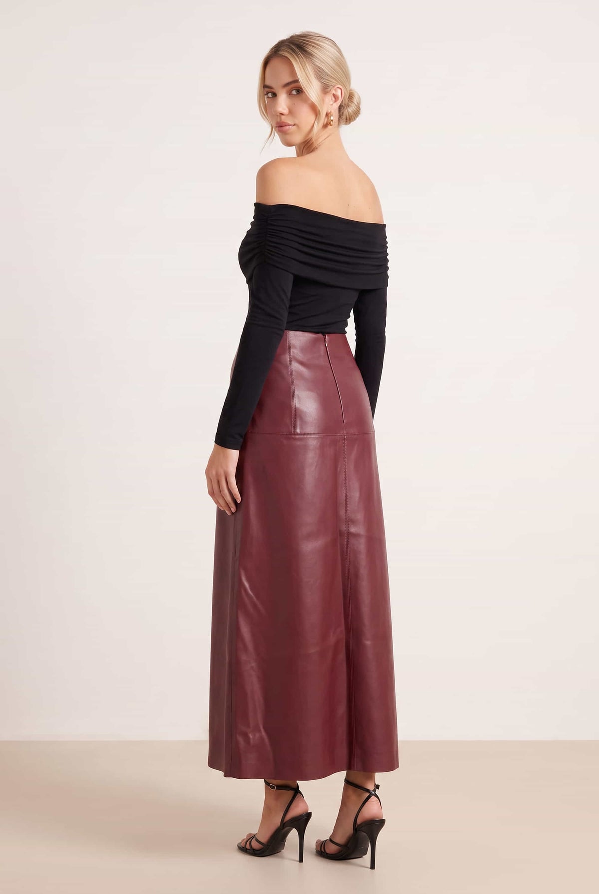 Pu Midi Skirt - Red