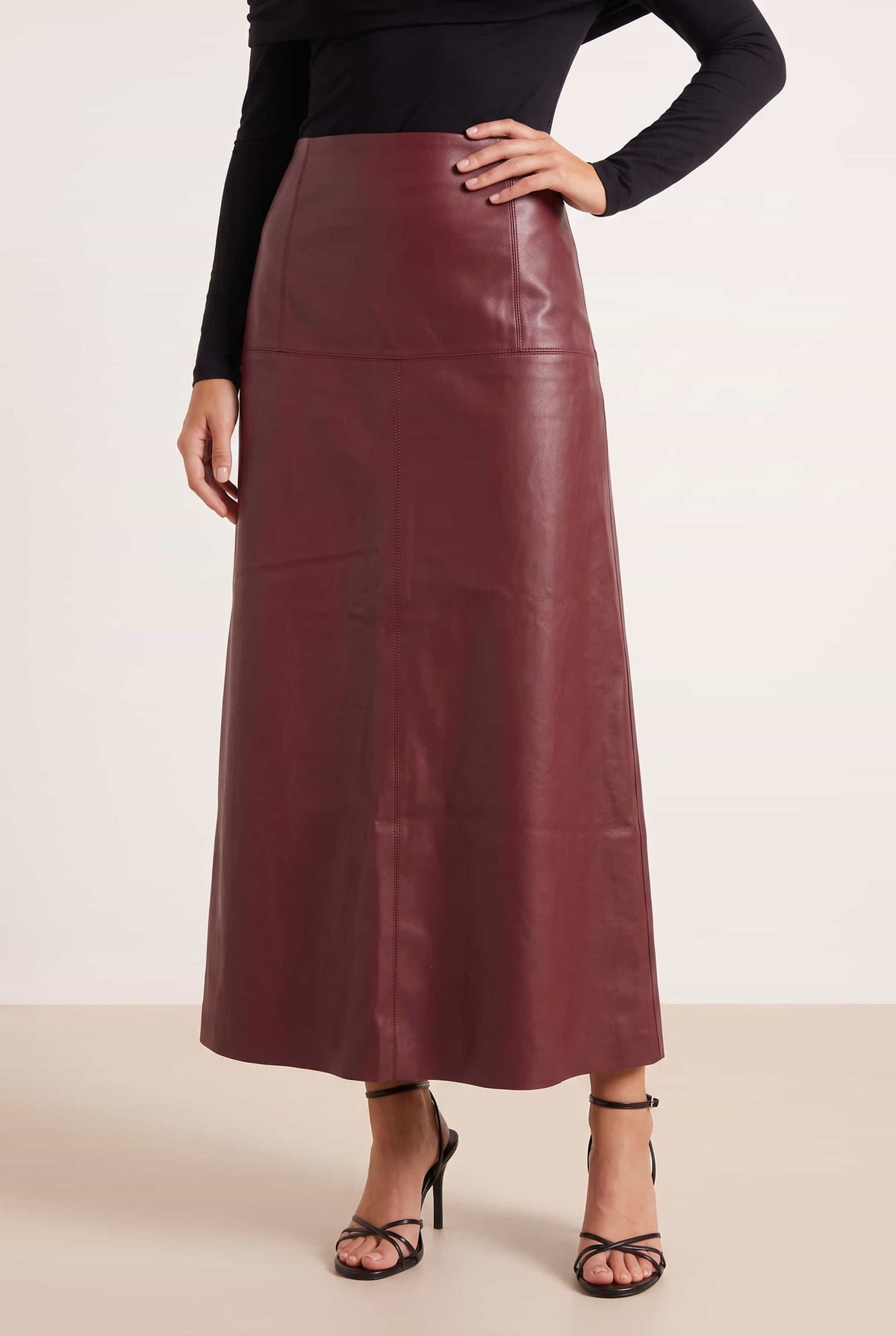 Pu Midi Skirt - Red
