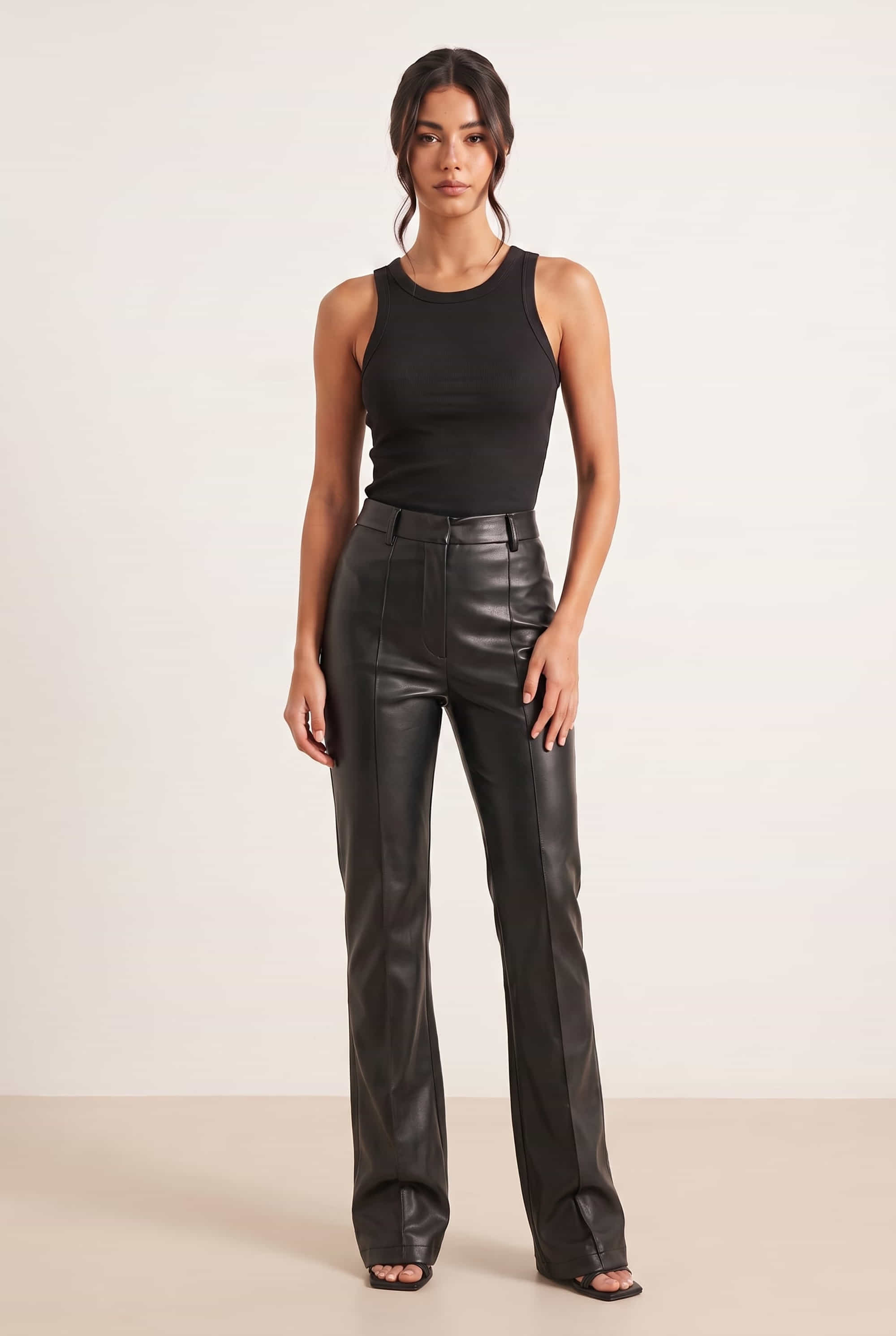 Alyssa PU Flare Trouser / Black PU