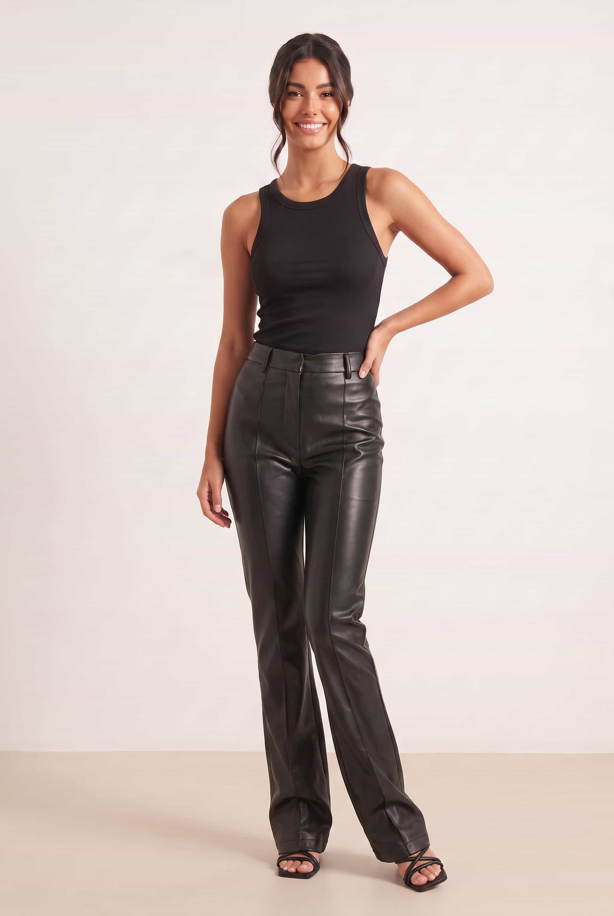 Alyssa PU Flare Trouser / Black PU