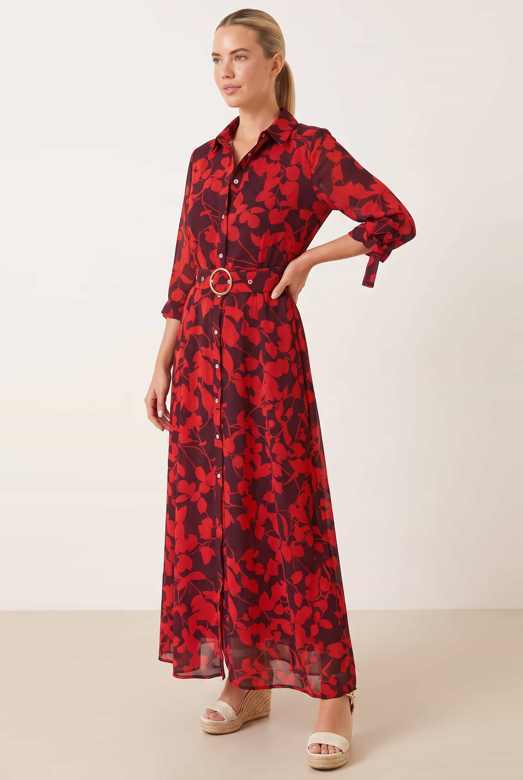 Daphne Belted Red Floral Dress