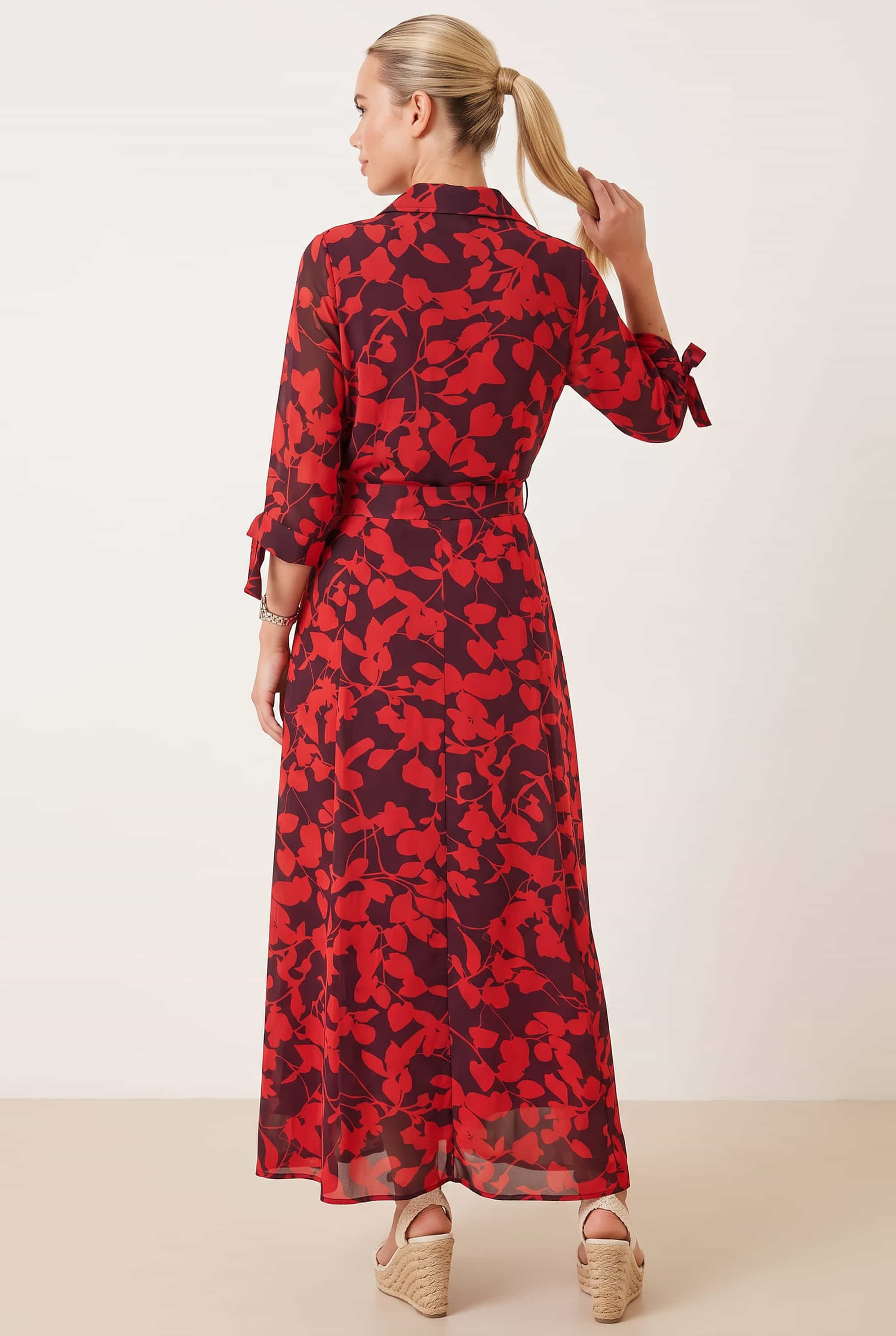 Daphne Belted Red Floral Dress