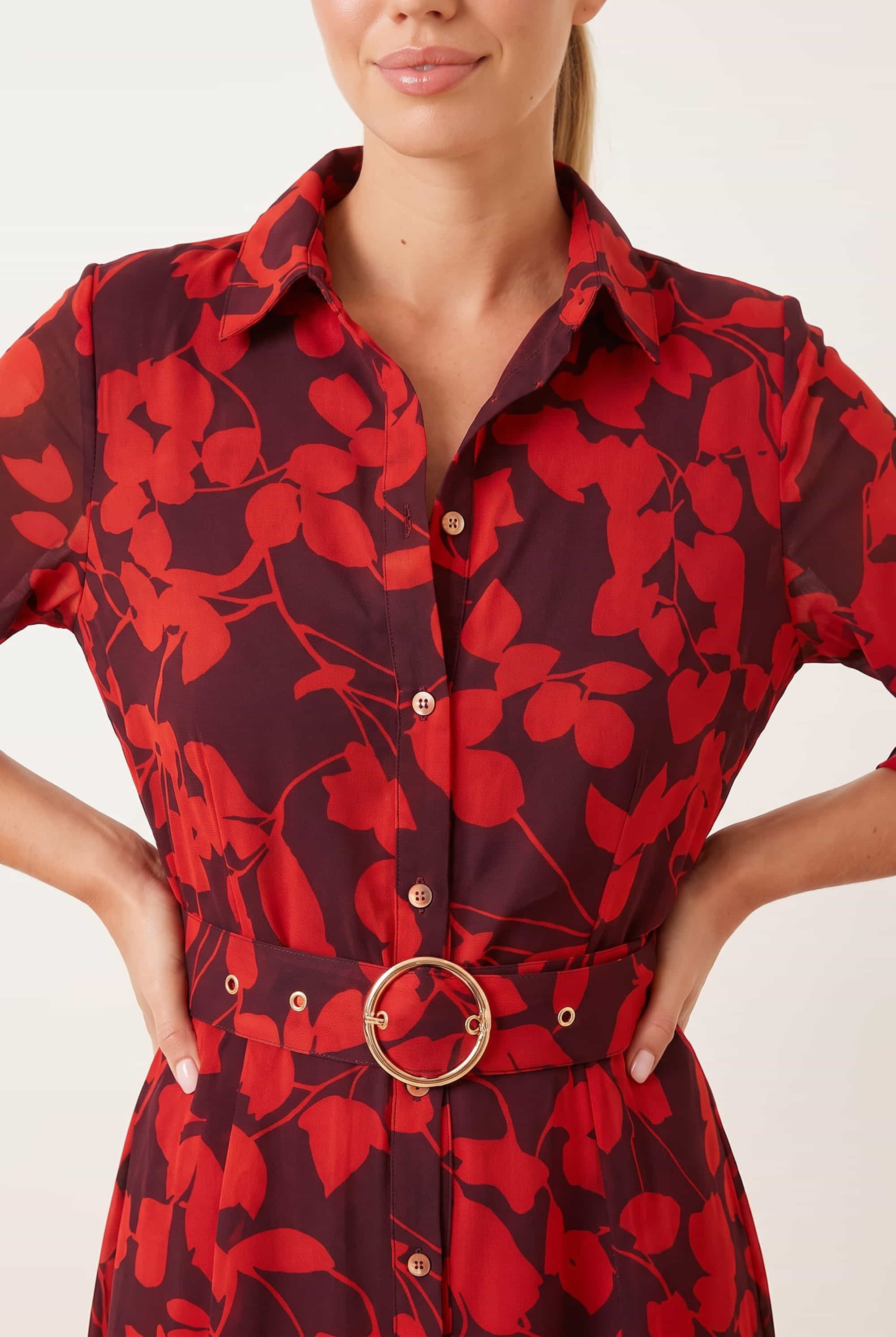 Daphne Belted Red Floral Dress