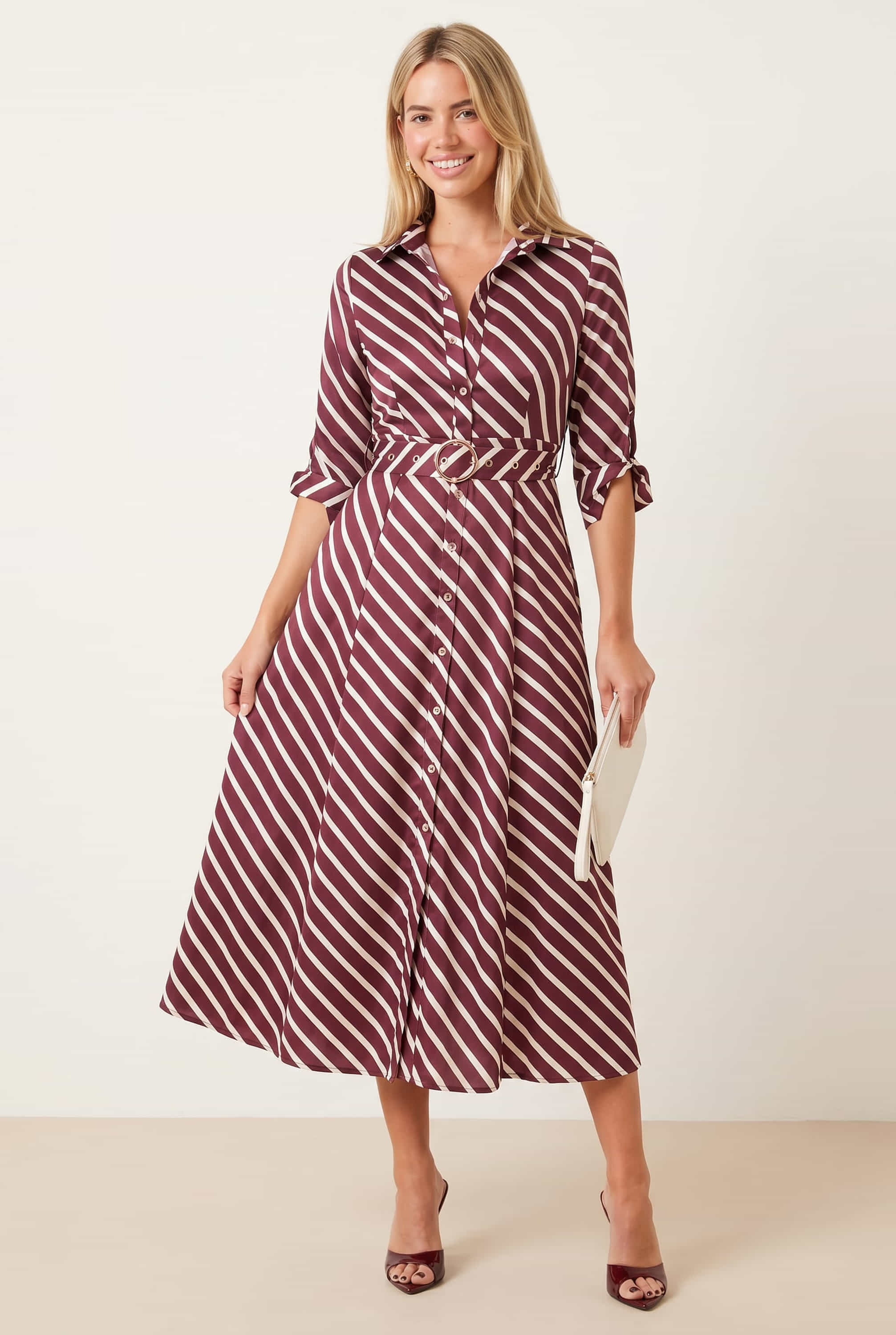 Daphne Belted Shirt Dress / Red Stripe