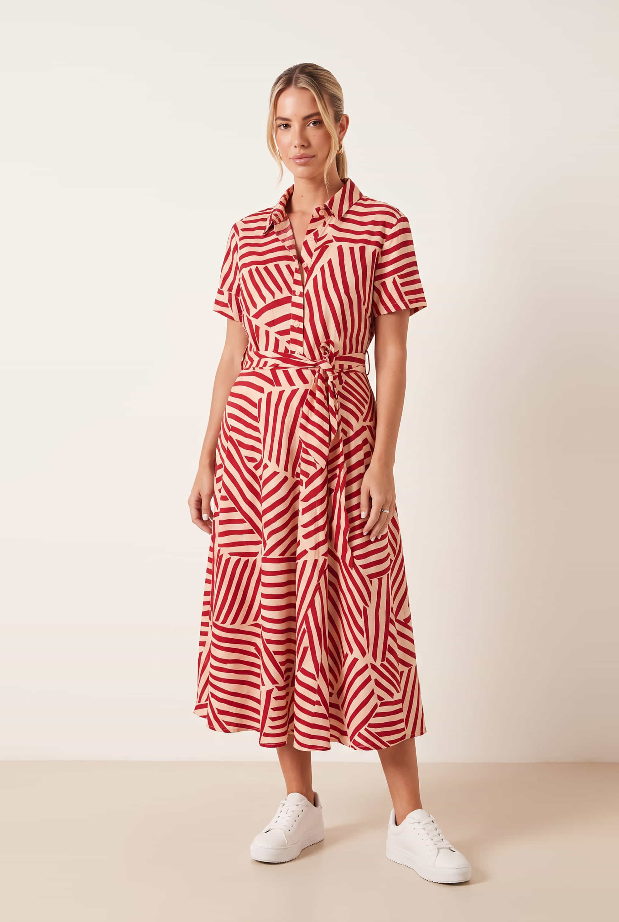 Red and White Stripe Shirt Dress