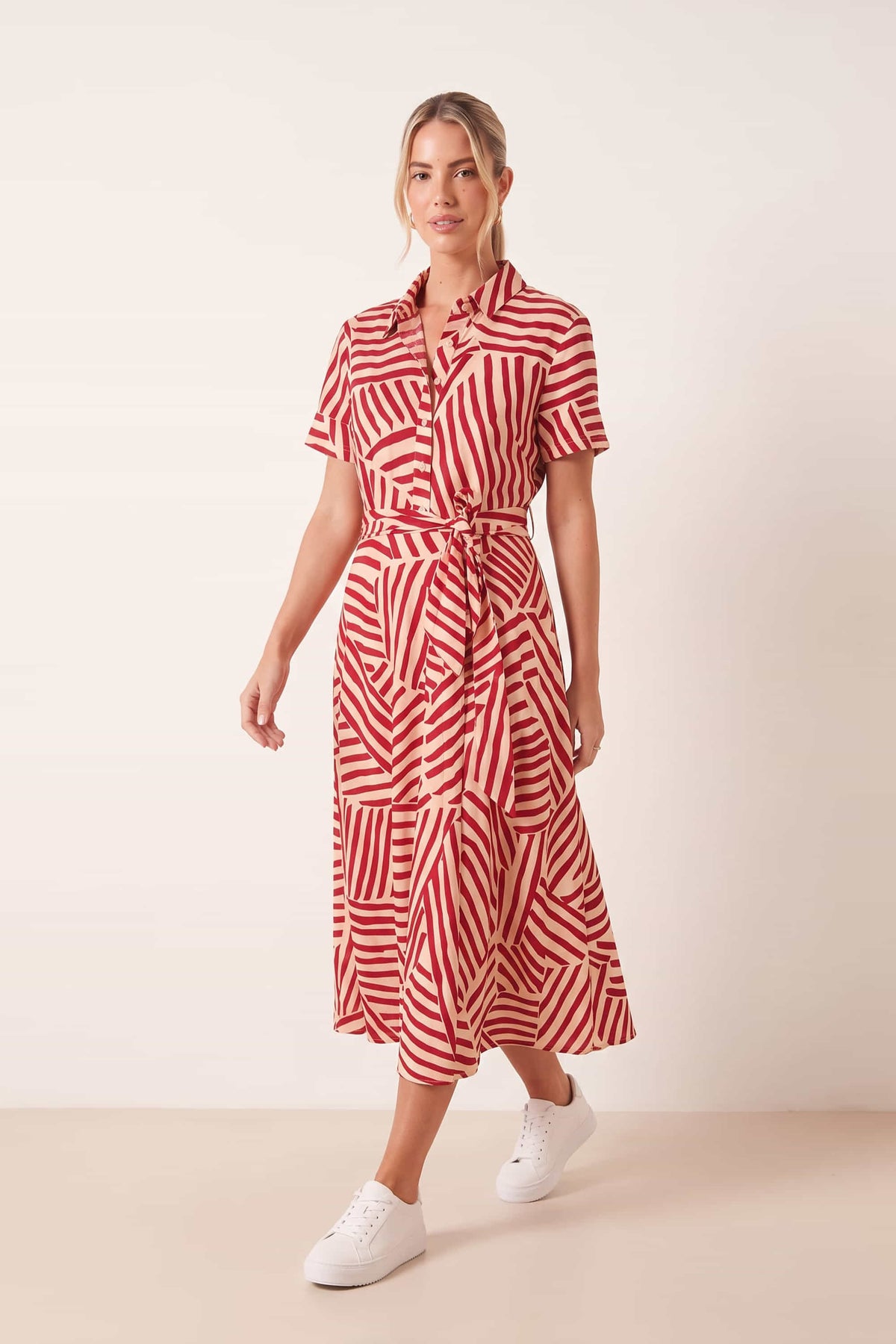 Red and White Stripe Shirt Dress