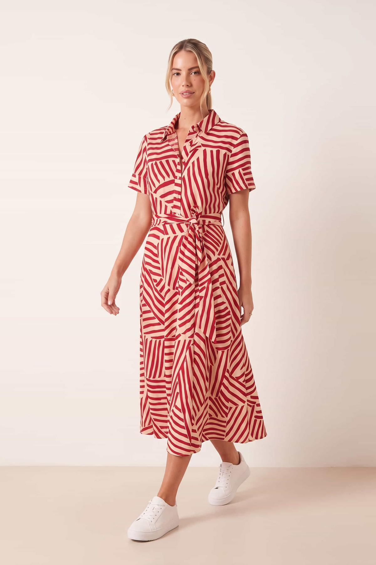 Red and White Stripe Shirt Dress