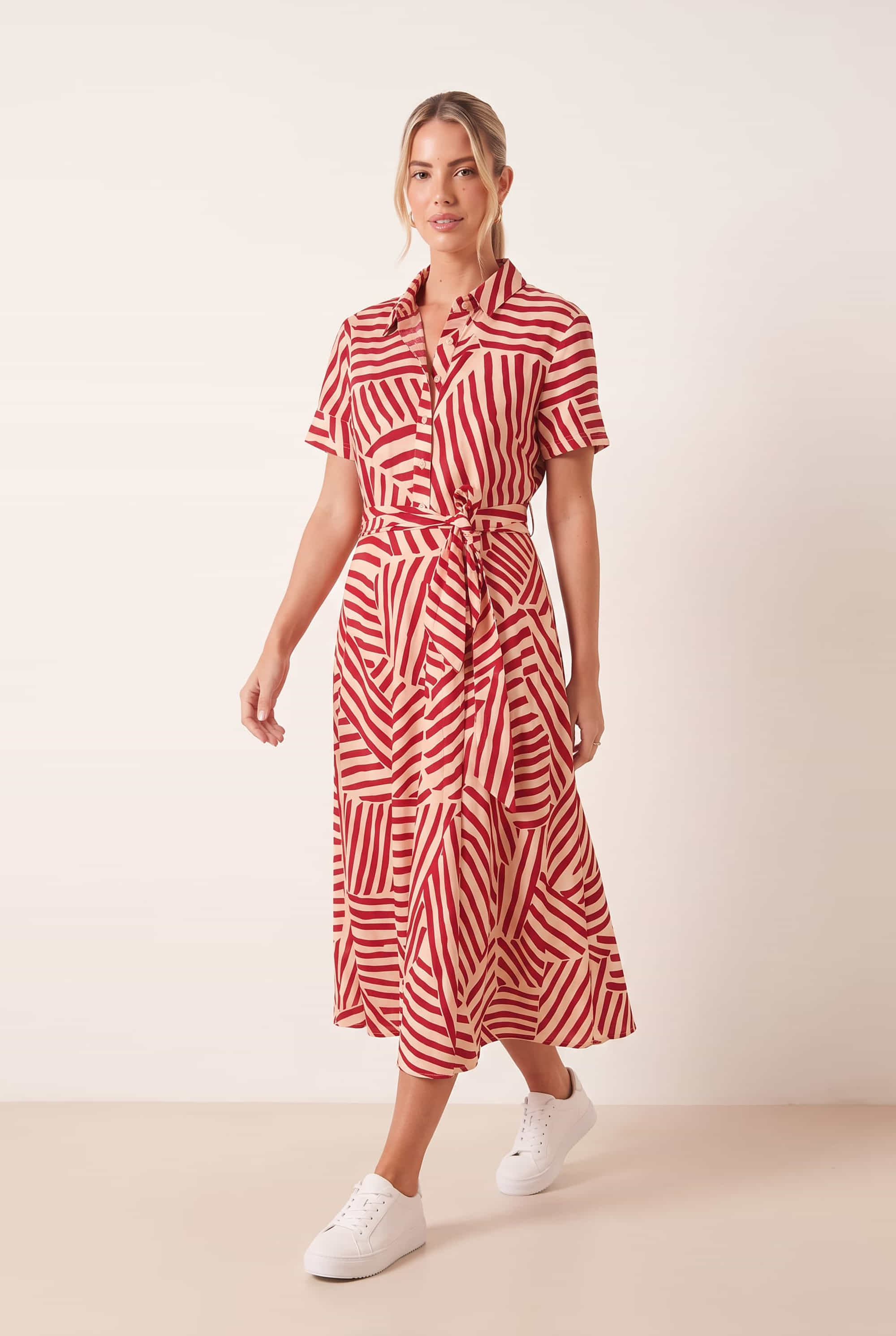 Red and White Stripe Shirt Dress