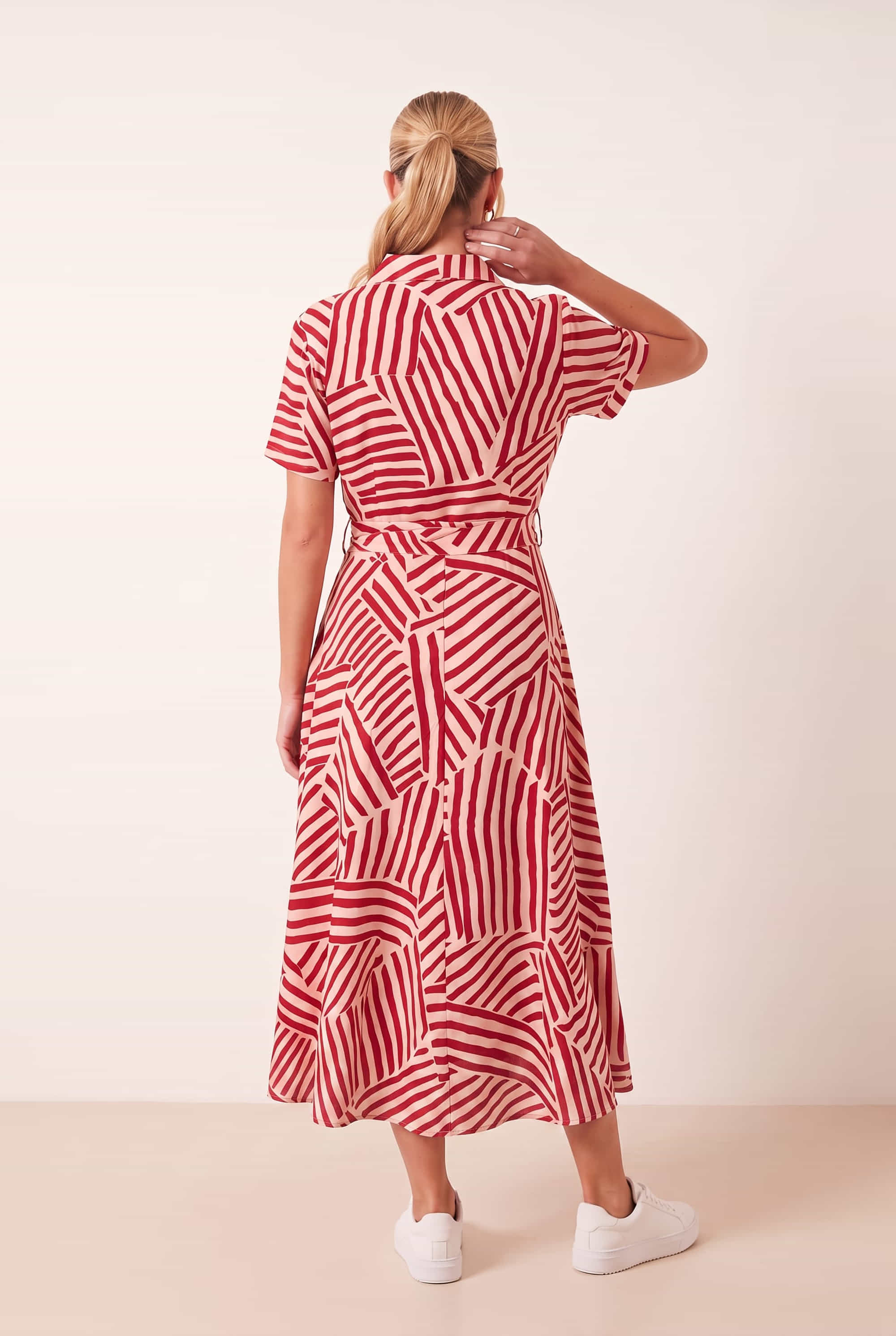 Red and White Stripe Shirt Dress