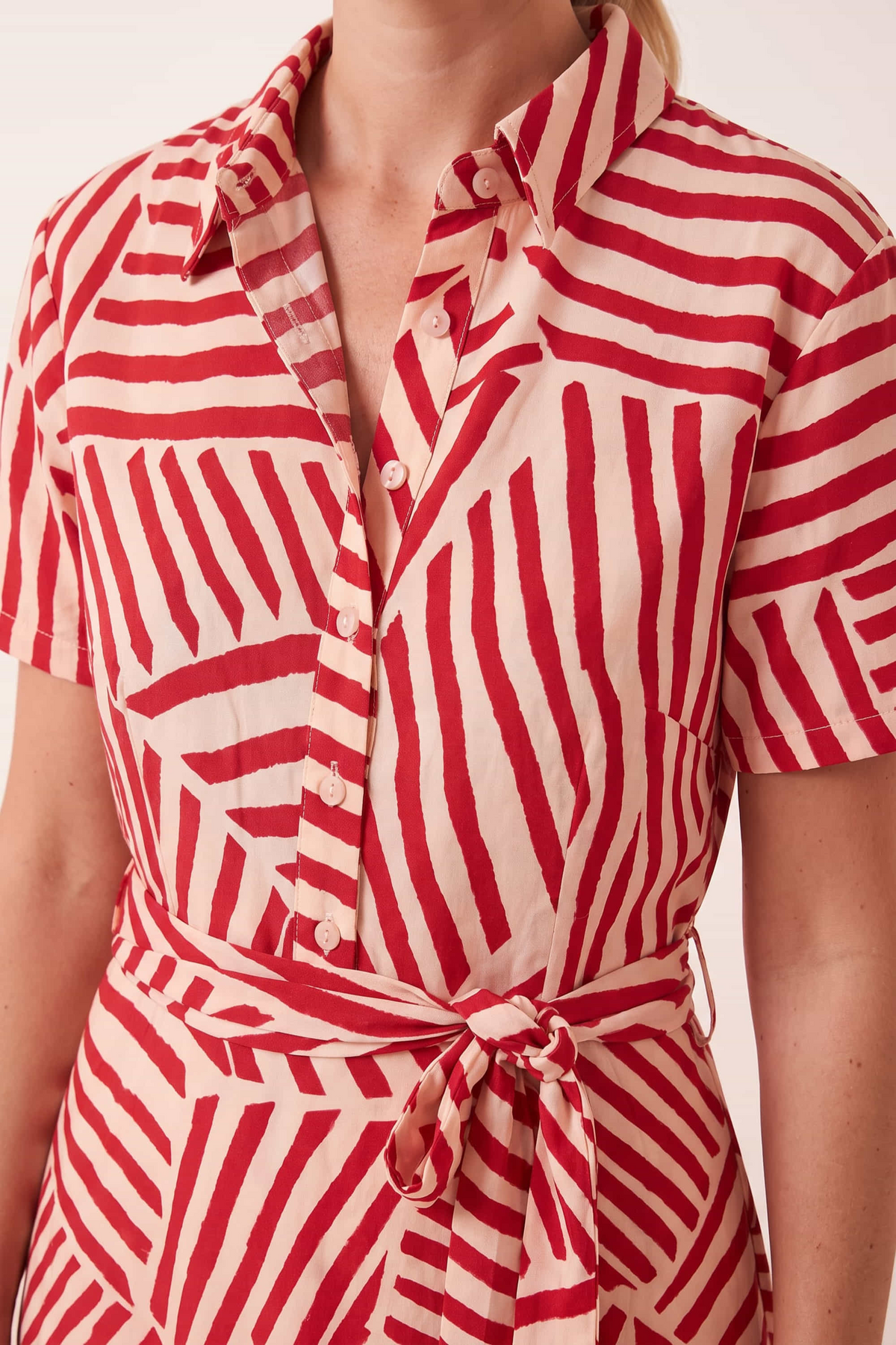 Red and White Stripe Shirt Dress