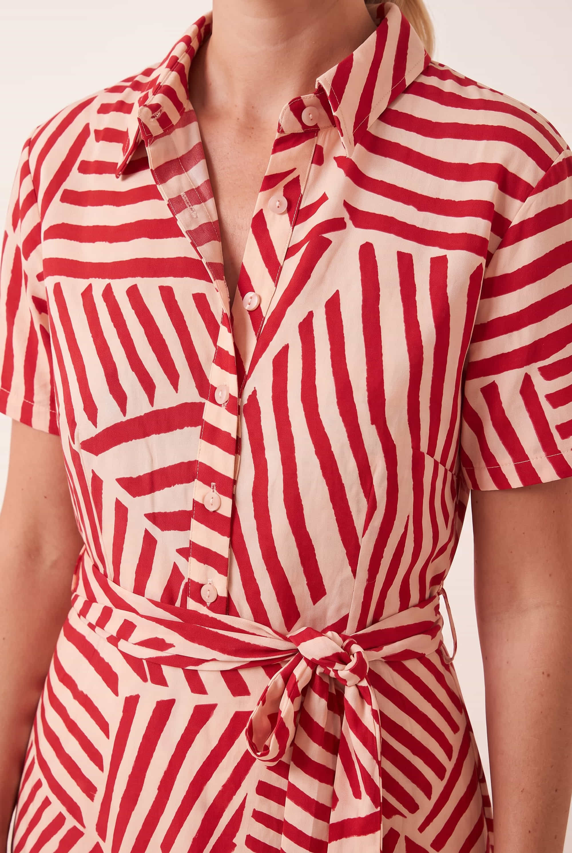 Red and White Stripe Shirt Dress