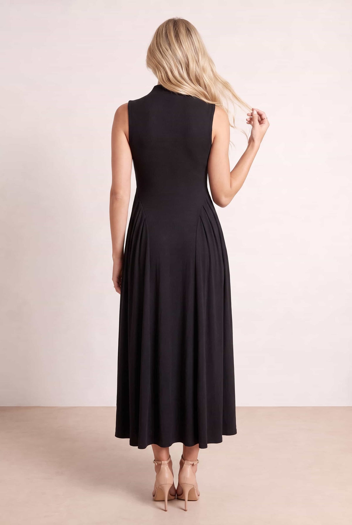 Black Jersey Rib Midi Dress
