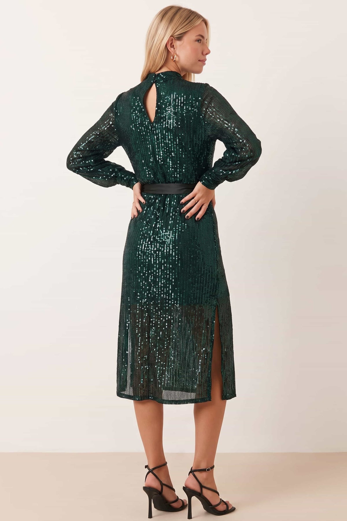 Roxi Sequin Midi Dress / Emerald Green