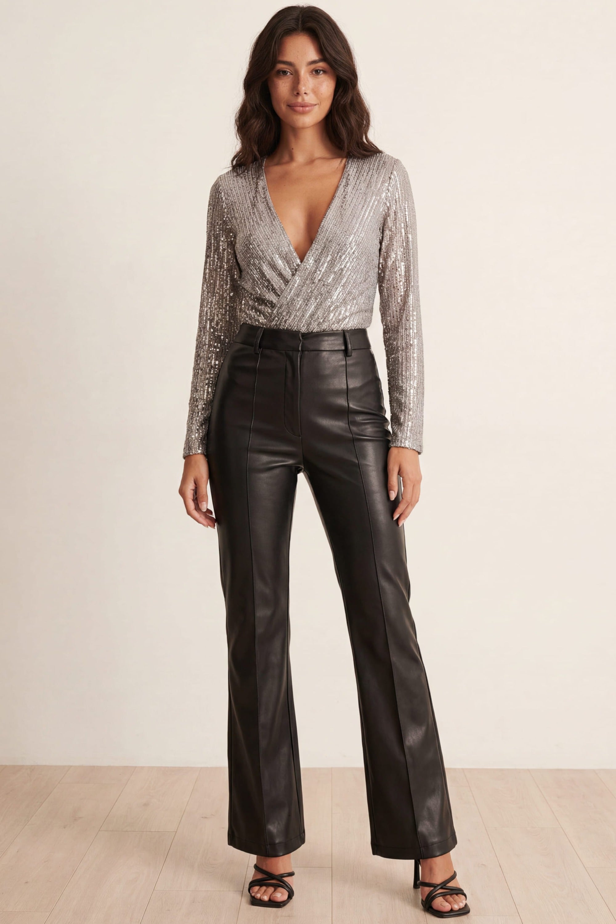 Ruby Wrap Sequin Bodysuit / Silver