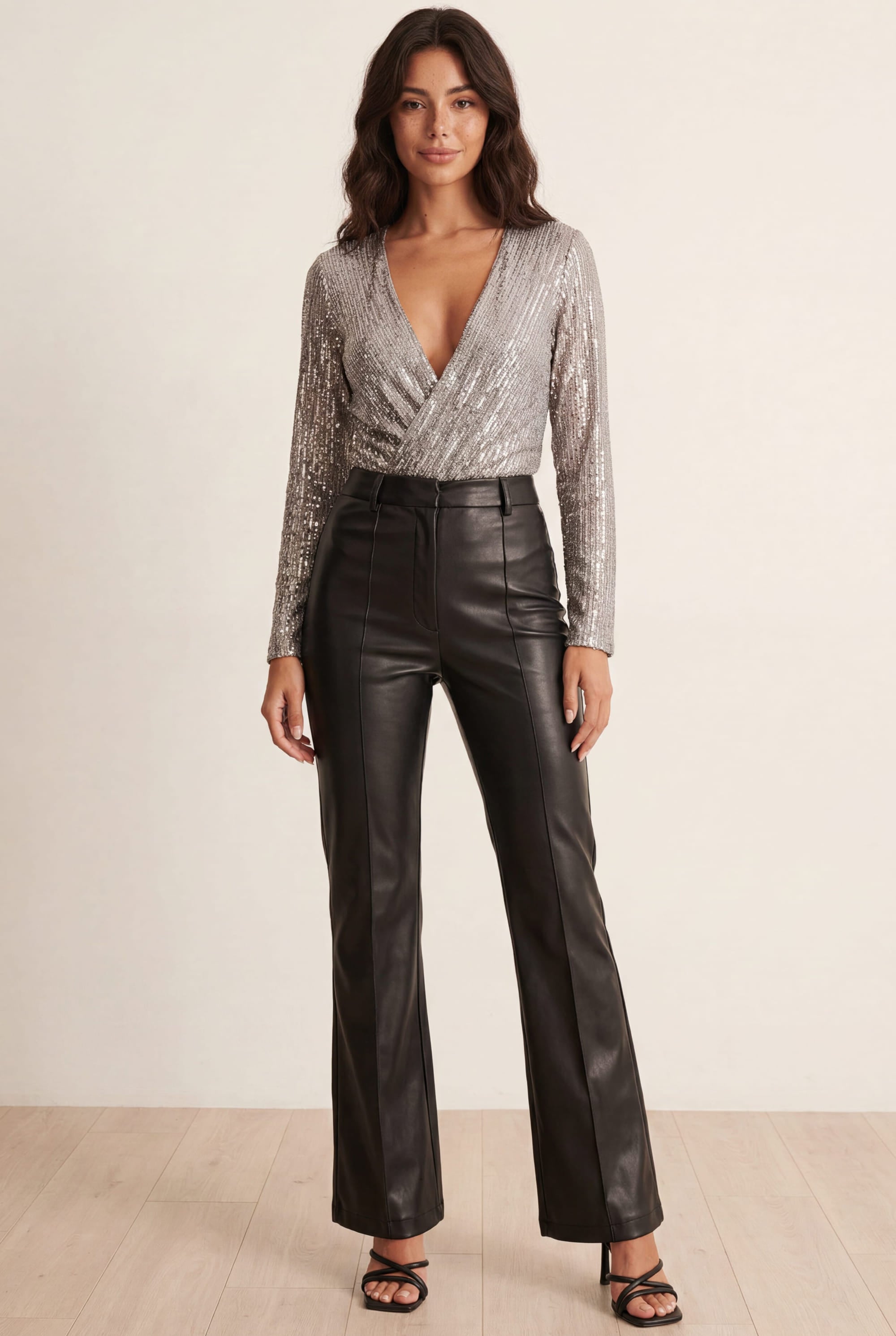 Ruby Wrap Sequin Bodysuit / Silver
