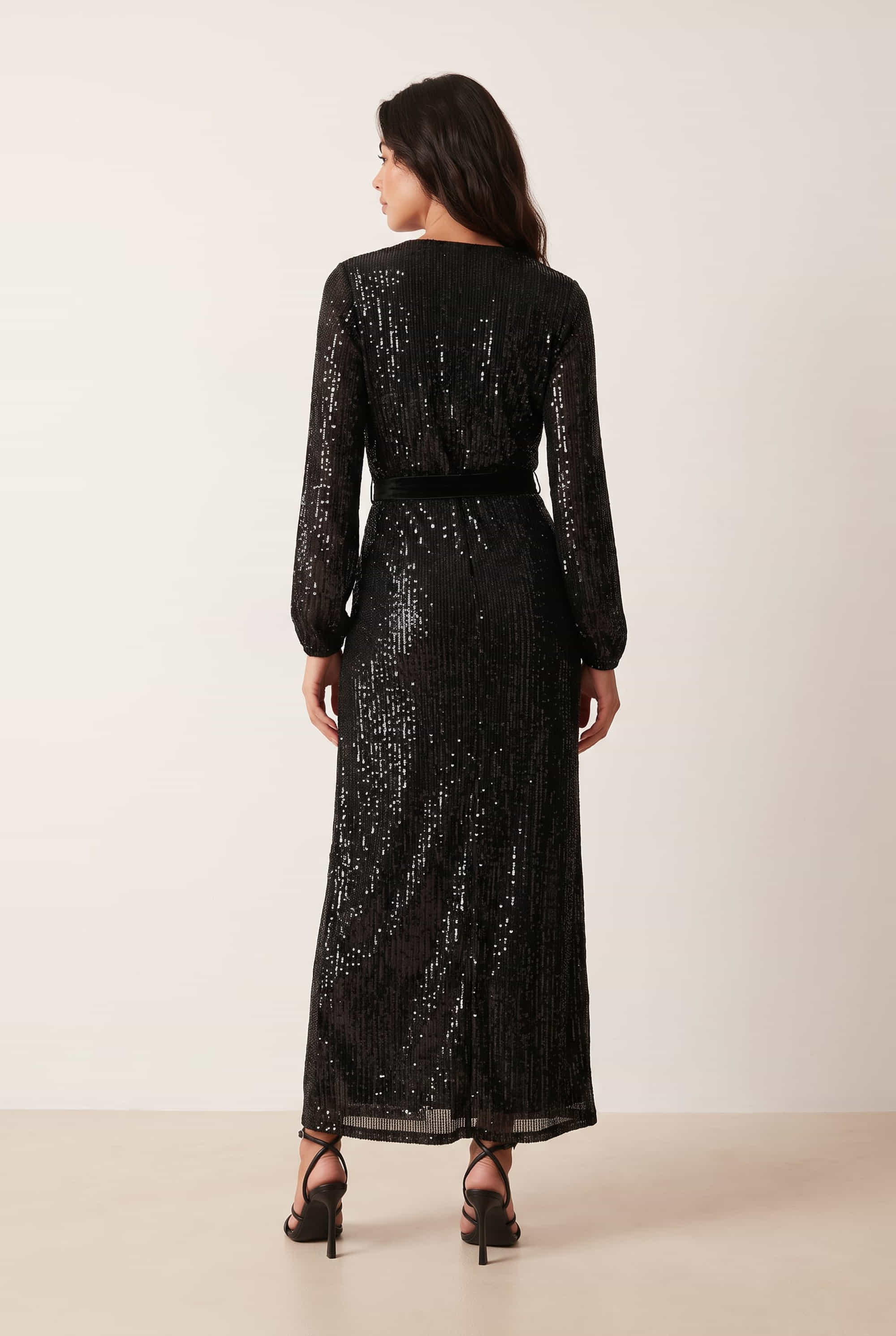 Ria Sequin Wrap Maxi Dress / Black