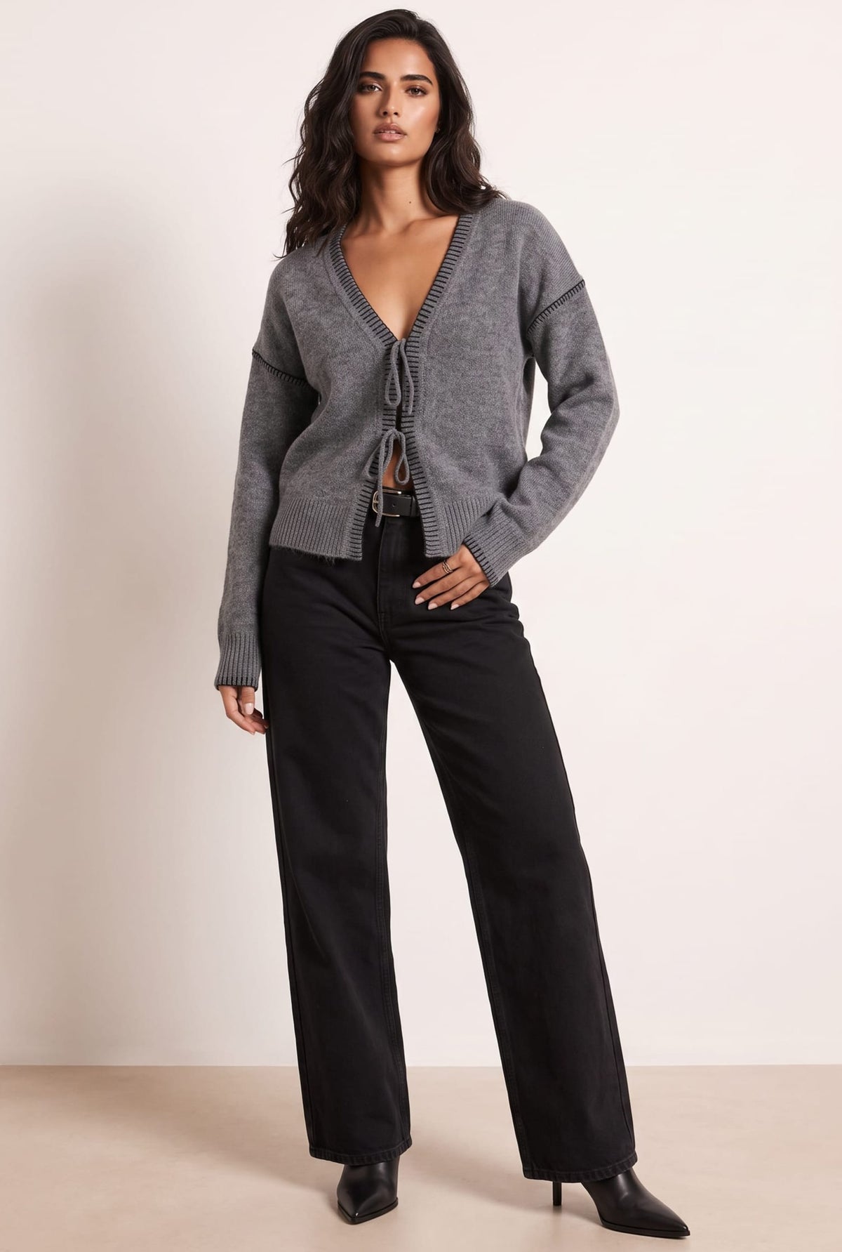 Grey Saddle Stitch Cardigan