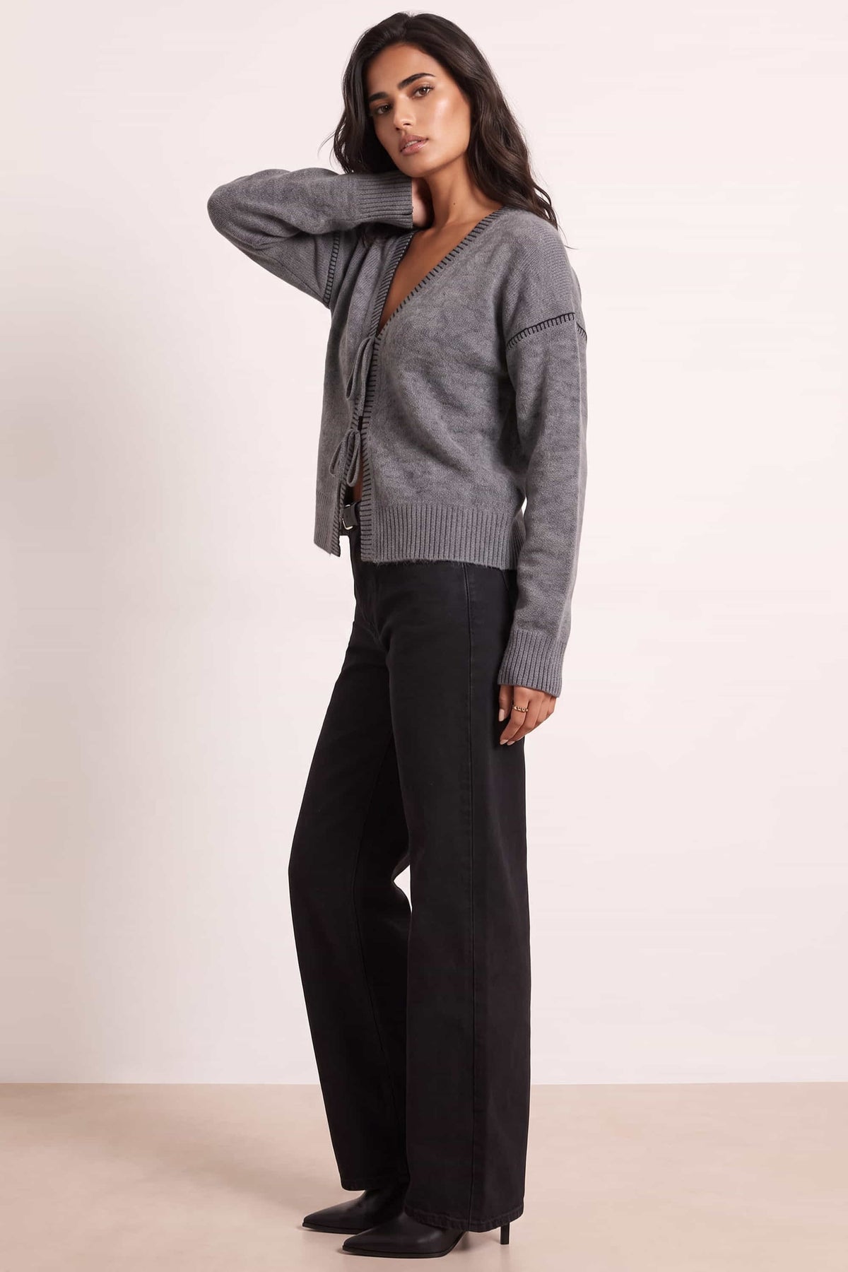 Grey Saddle Stitch Cardigan
